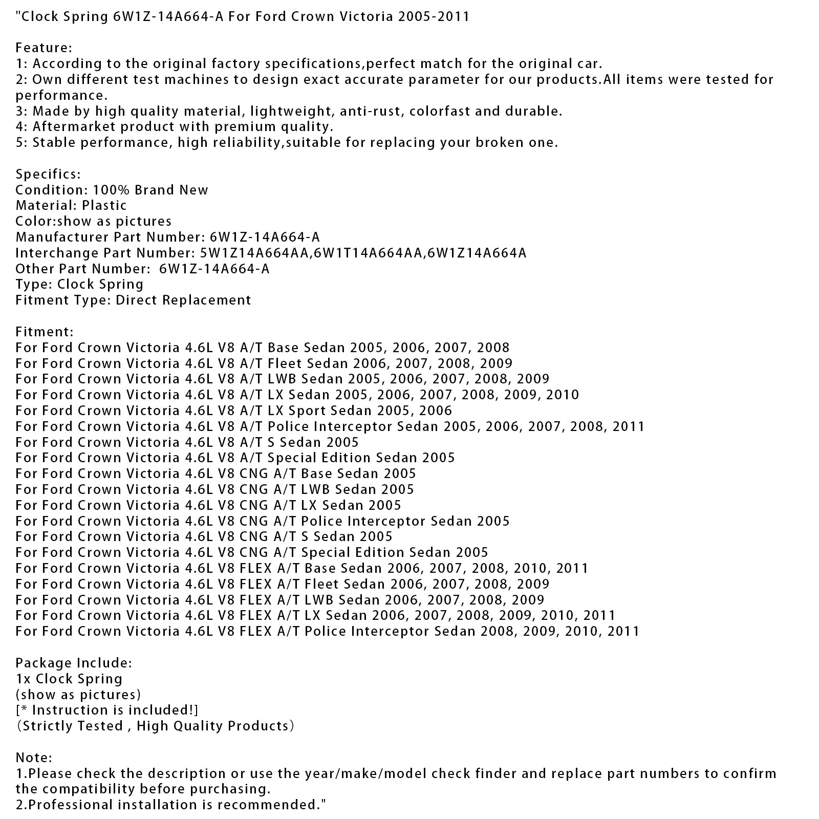 Hodinová pružina 6W1Z-14A664-A Pre Ford Crown Victoria 2005-2011