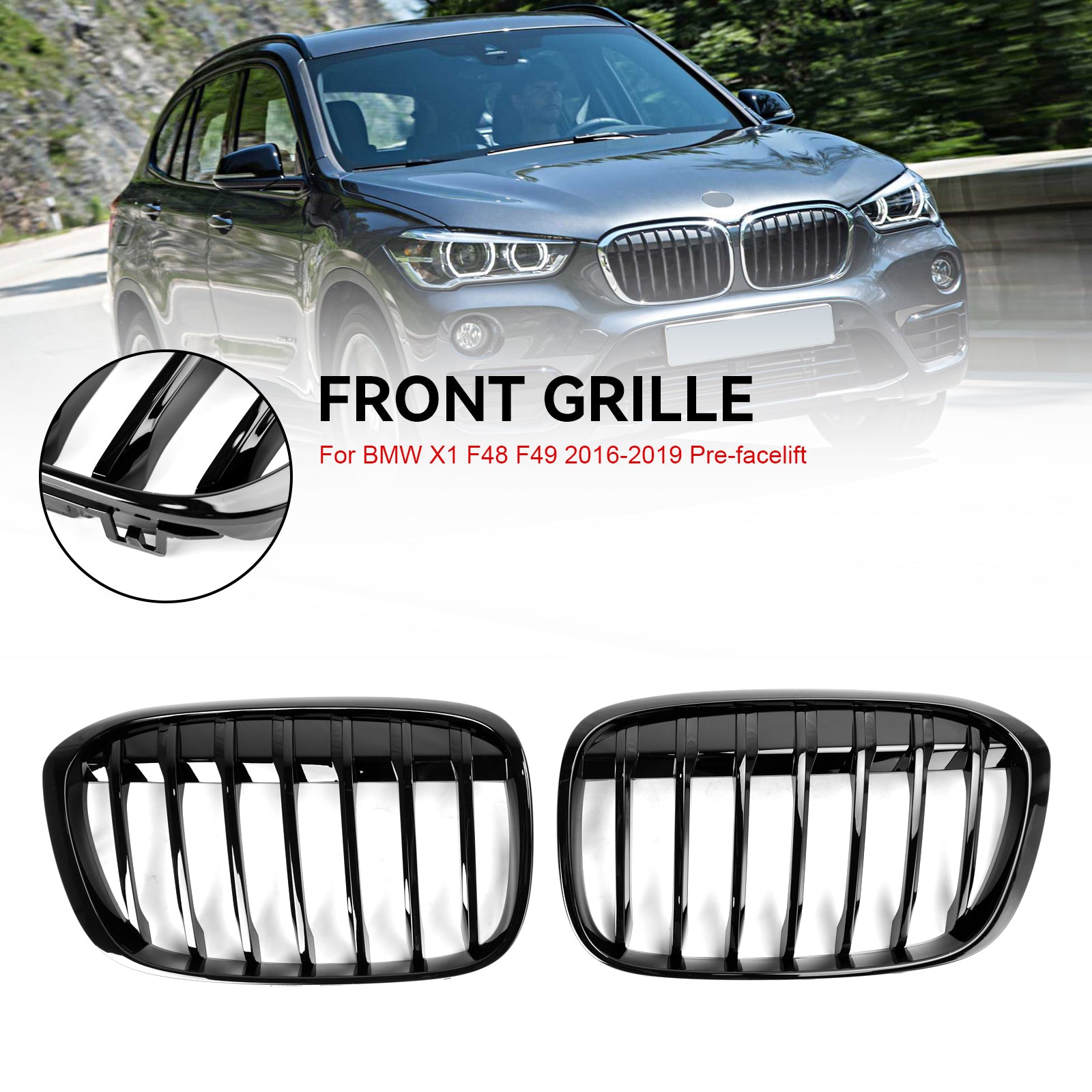 2016-2018 BMW X1 F48 F49 Glanzend Zwart Front Nieren Grill 2 STUKS