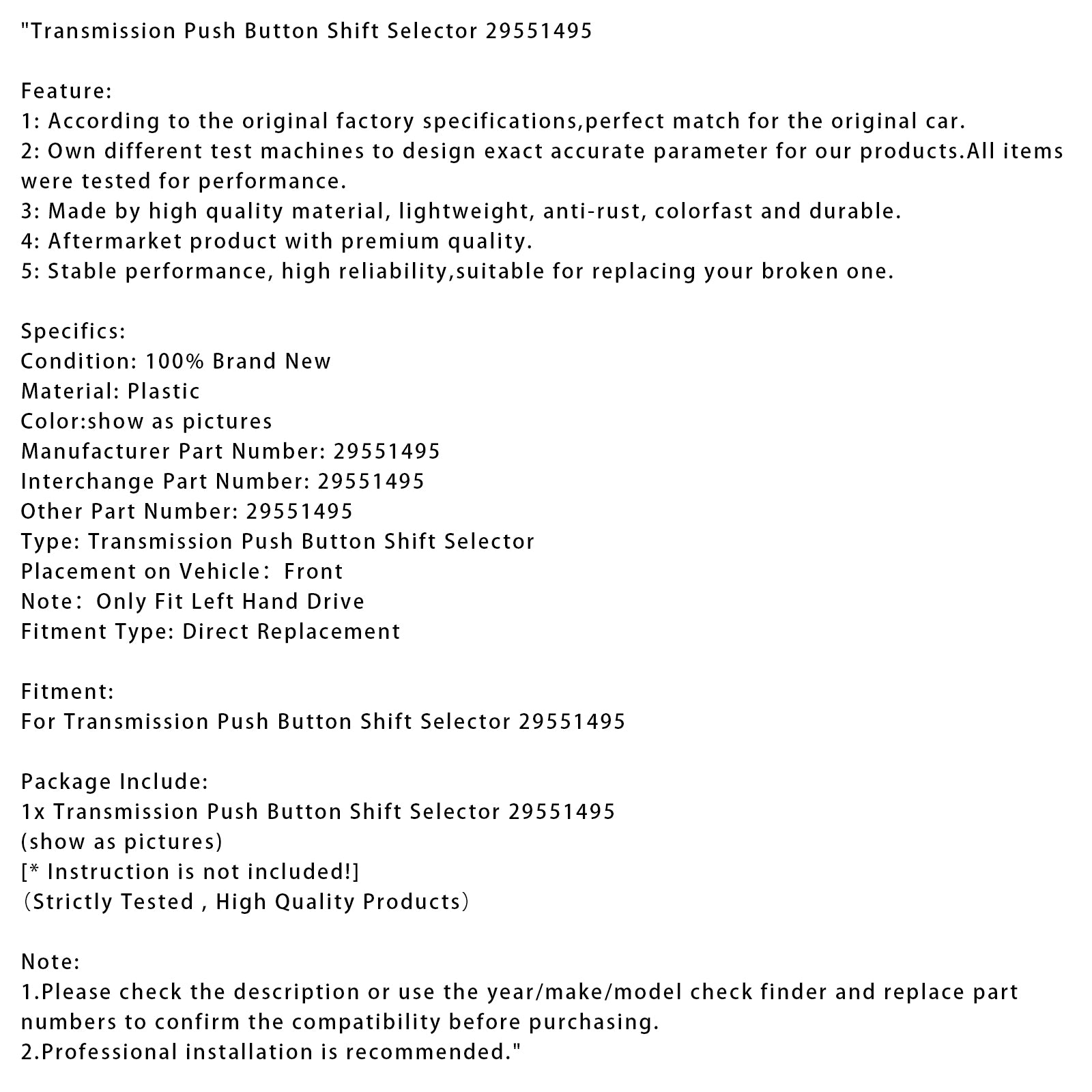 Transmission Push Button Shift Selector 29551495