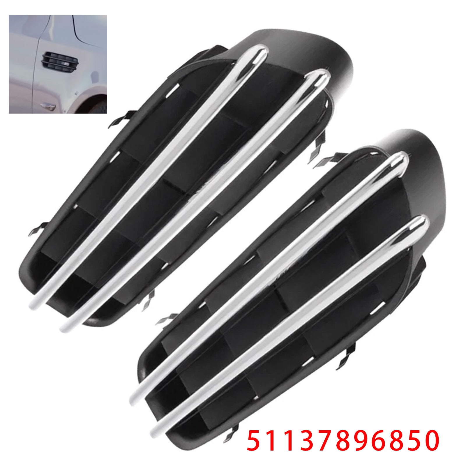 Pair Wing Fender Grille Cover Panel For BMW 5 Series E39 E60 E61 M5 51137896850