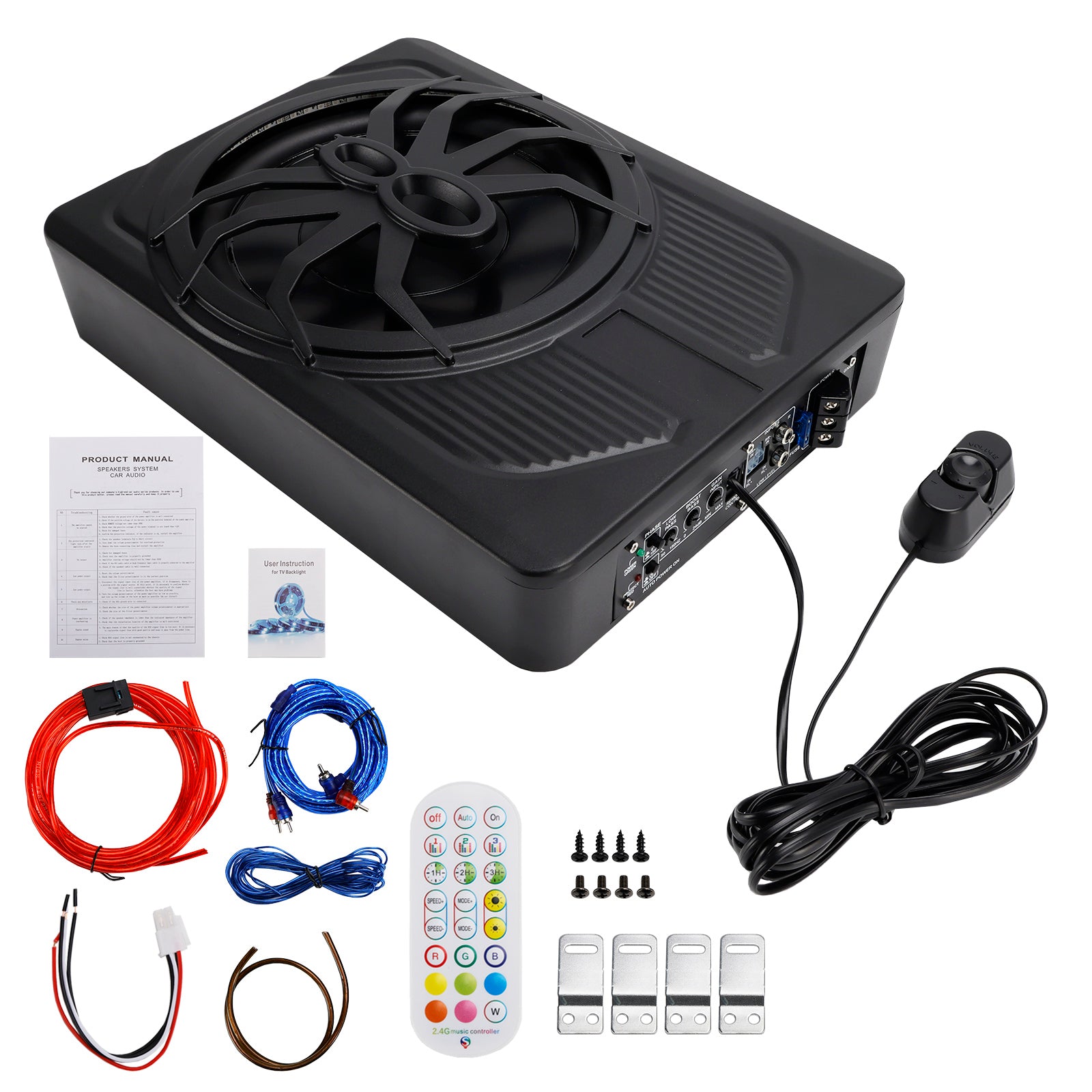 1200W Car Subwoofer 10" 12V Slim Under Seat Powered Car Subwoofer for Car Truck