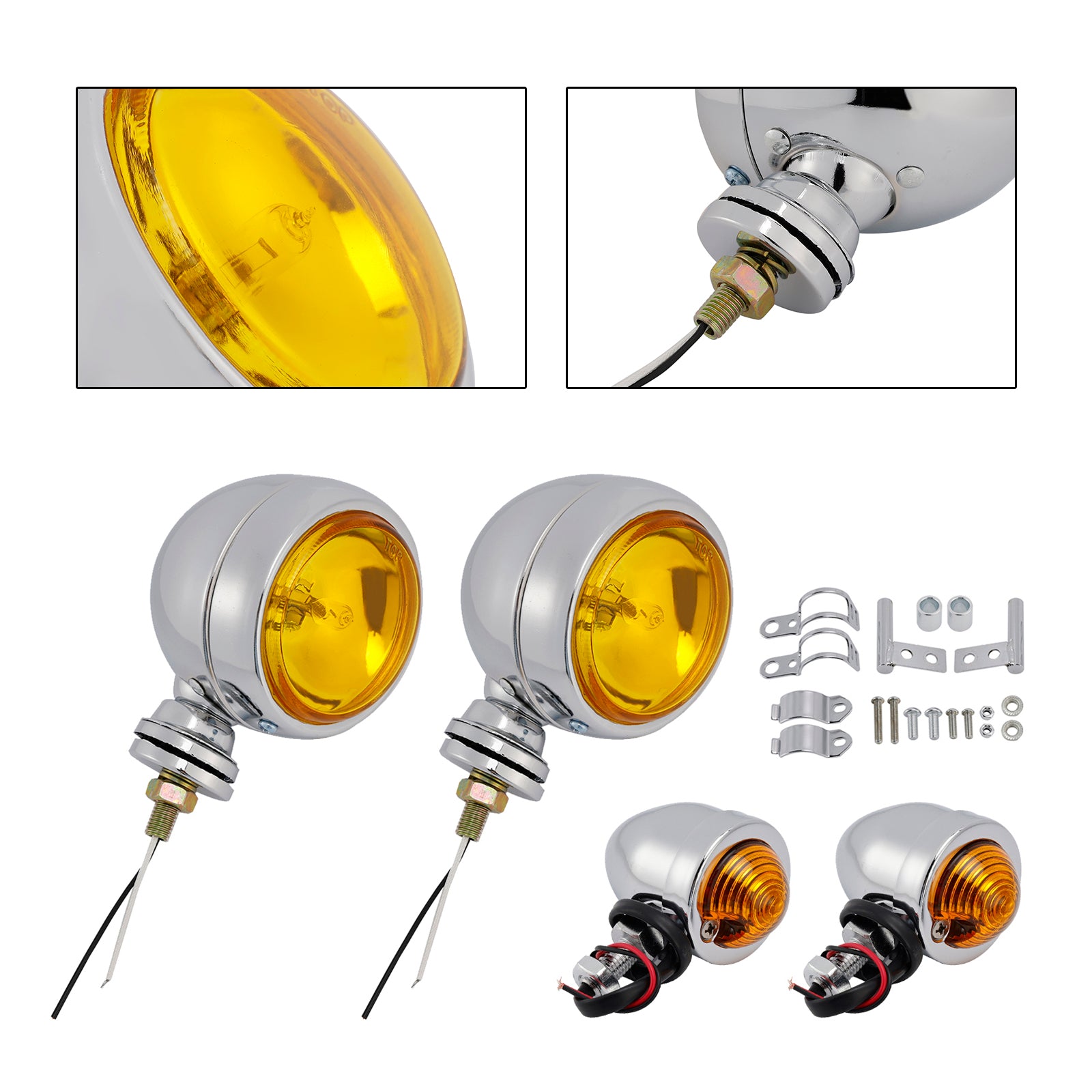 Motorcycle Beam Headlight Fog lampe personnalisée Chrome # D20 pour Racer Bobber Chopper