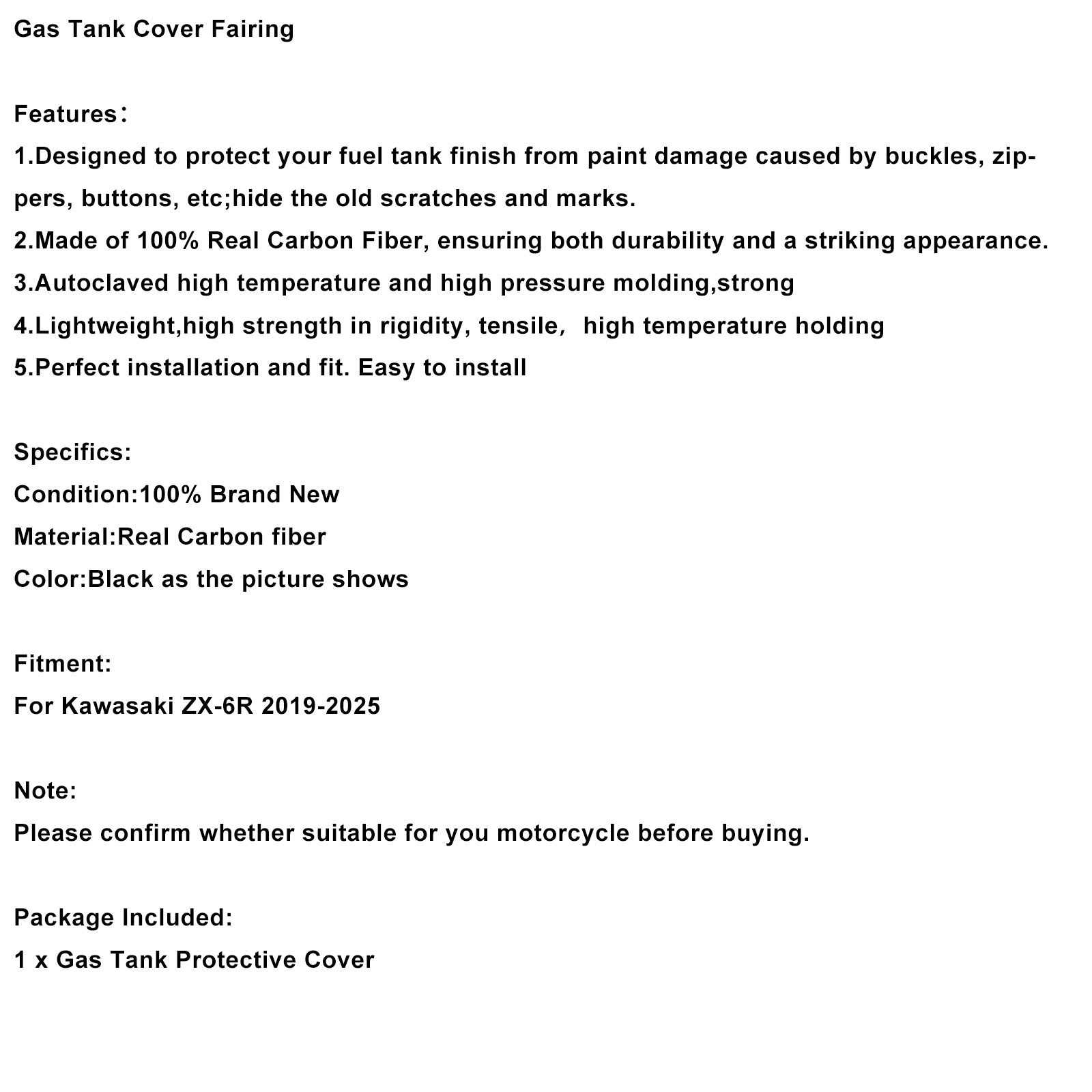 2019-2025 Kawasaki ZX-6R ZX6R Real Carbon Fiber Tank Cover Fairing