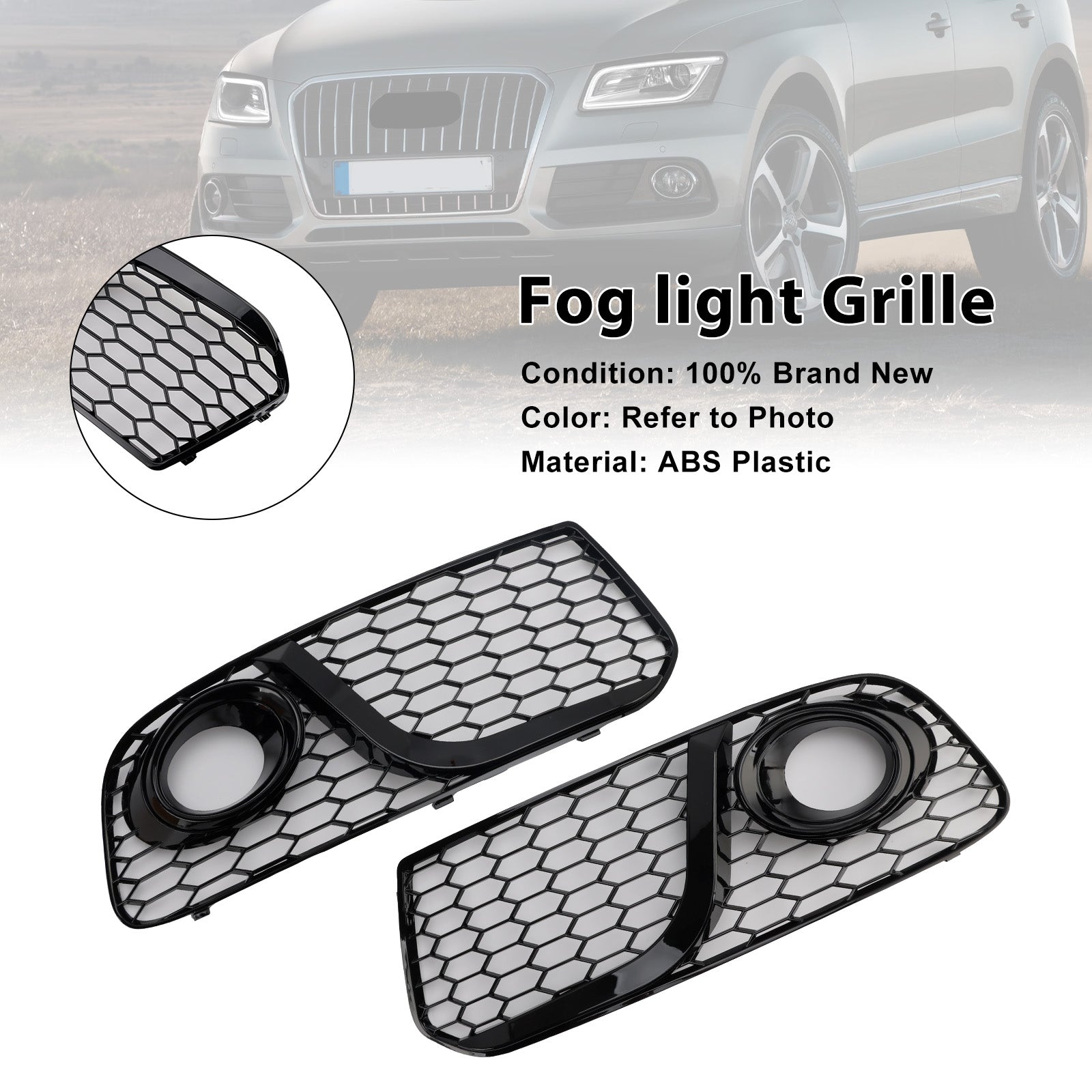 2013-2017 Audi Q5 Black Front Bumper Fog Light Grille Grill 8R0807681M