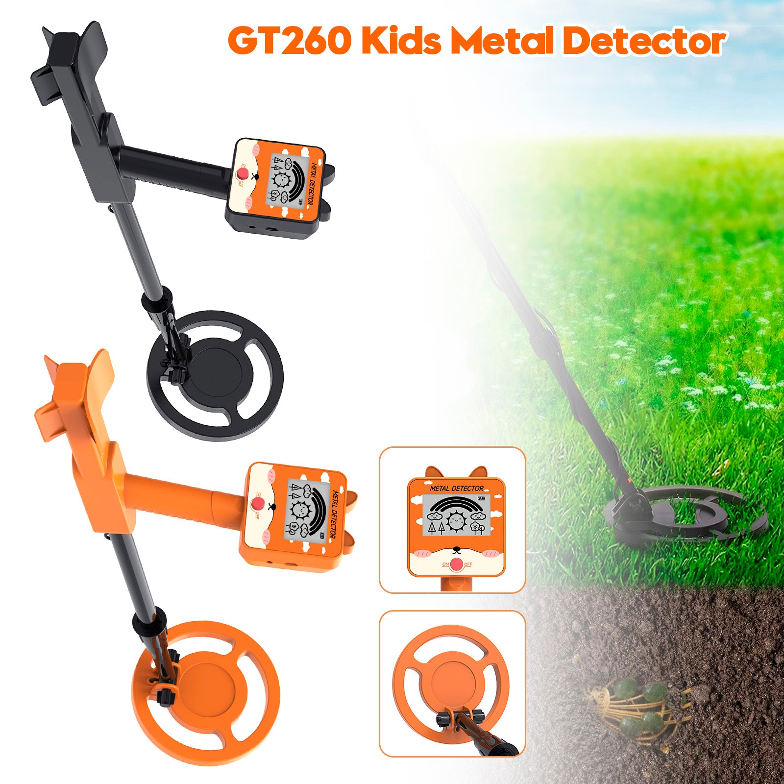 GT260 Kids Child Treasure Seeker Beginners Metaaldetector Waterdicht 6.3" Spoel