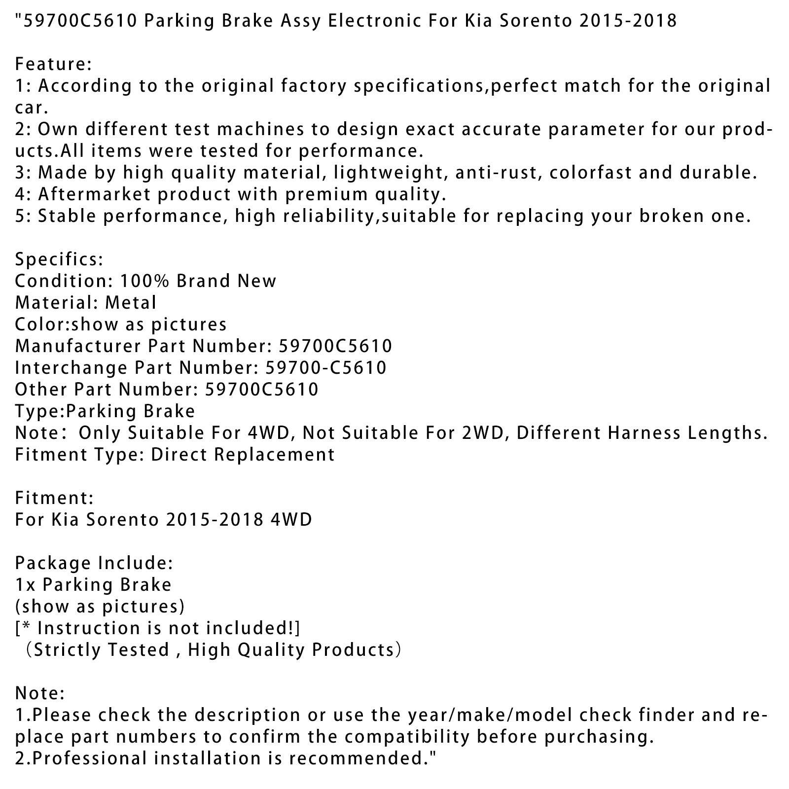 2015-2018 Kia Sorento 4WD parkeerrem Assy elektronische 59700C5610