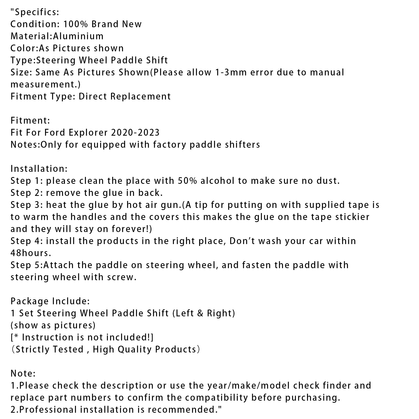 2020-2023 Extension du paddle-shifter du volant pour l'aluminium Ford Explorer