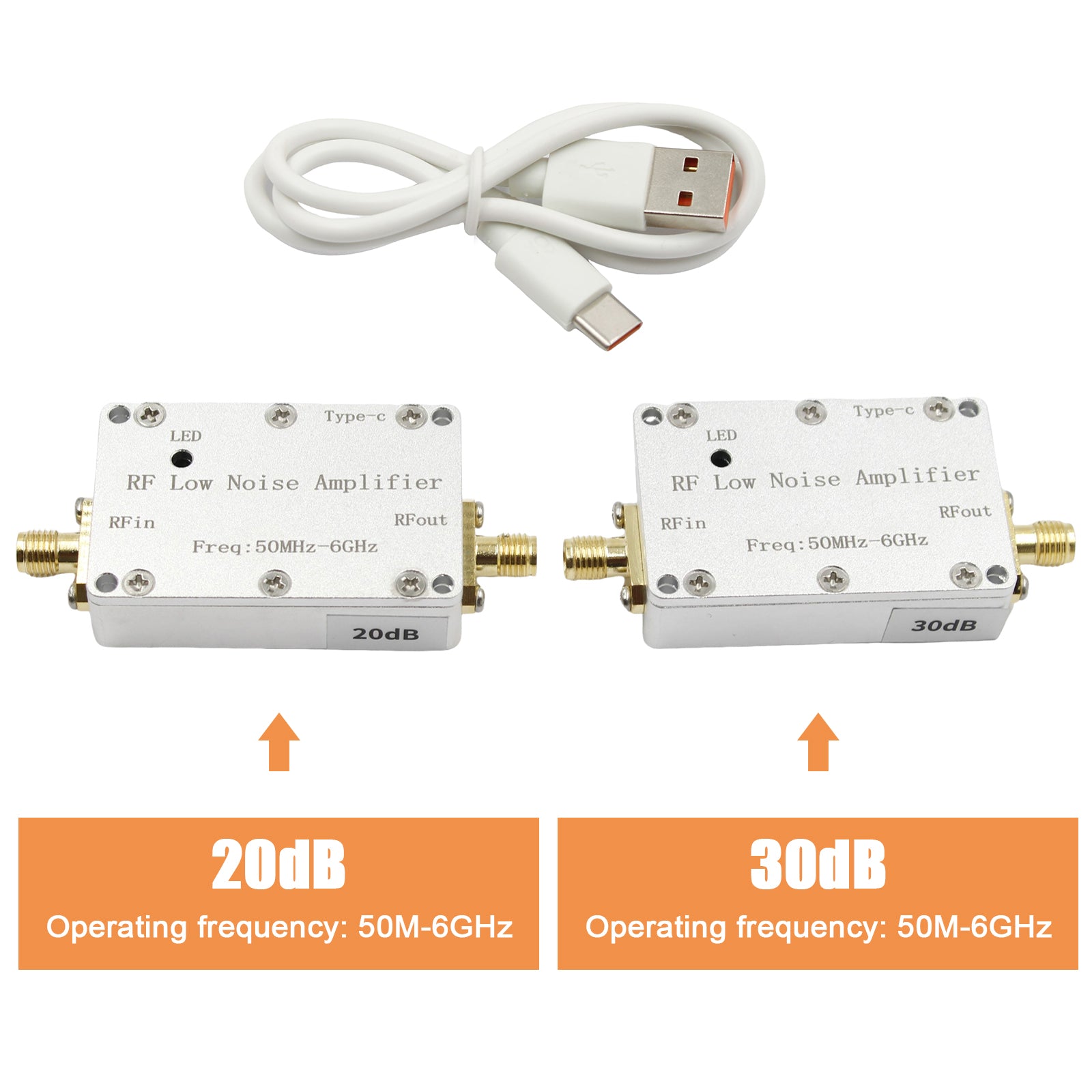 Amplificador de radiofrequência de 50m-6GHz 20dB 30dB de alto ganho LNA de baixo sinal de ruído baixo