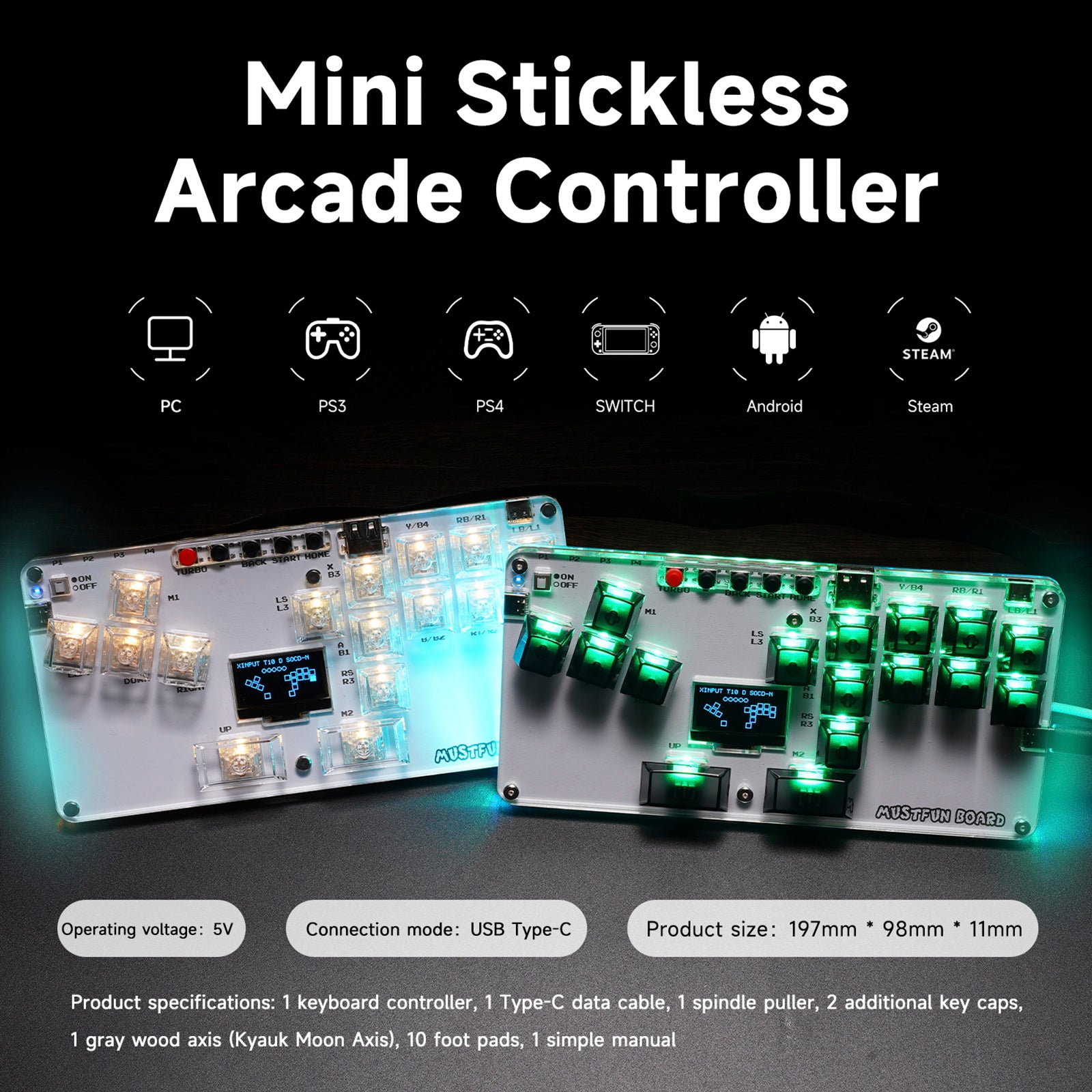 Mustfun hitbox Mini Stickless Controller vhodný pre PC/PS3/PS4/Switch atď.