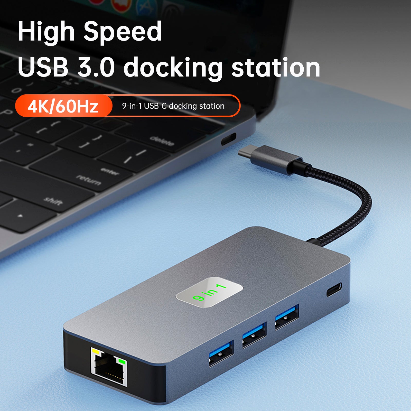 9 en 1 TYPE-C a RJ45(Gigabit)+USB3.0*3+HDMI+USB-CS Data+PD100W+SD/TF iPad Pro