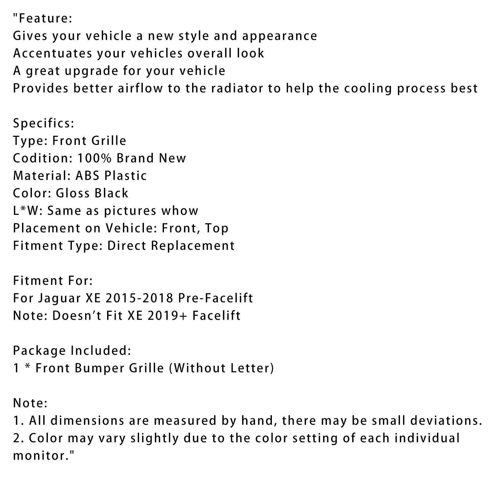 2015-2018 Jaguar XE Pré-Facelift Glos
