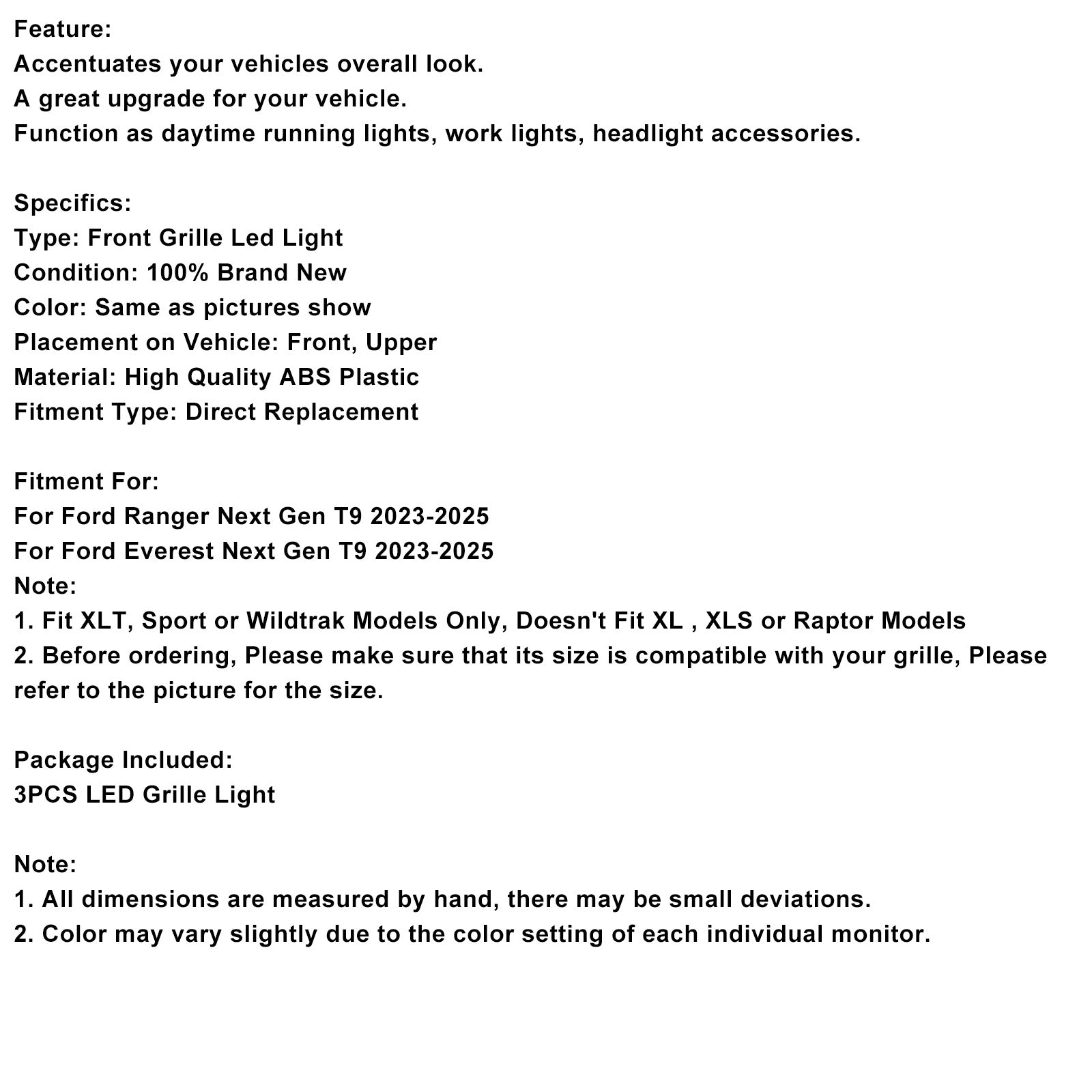 2023-2025 Ford Ranger Next Gen Wildtrak White Led Light Front Bumper Grille