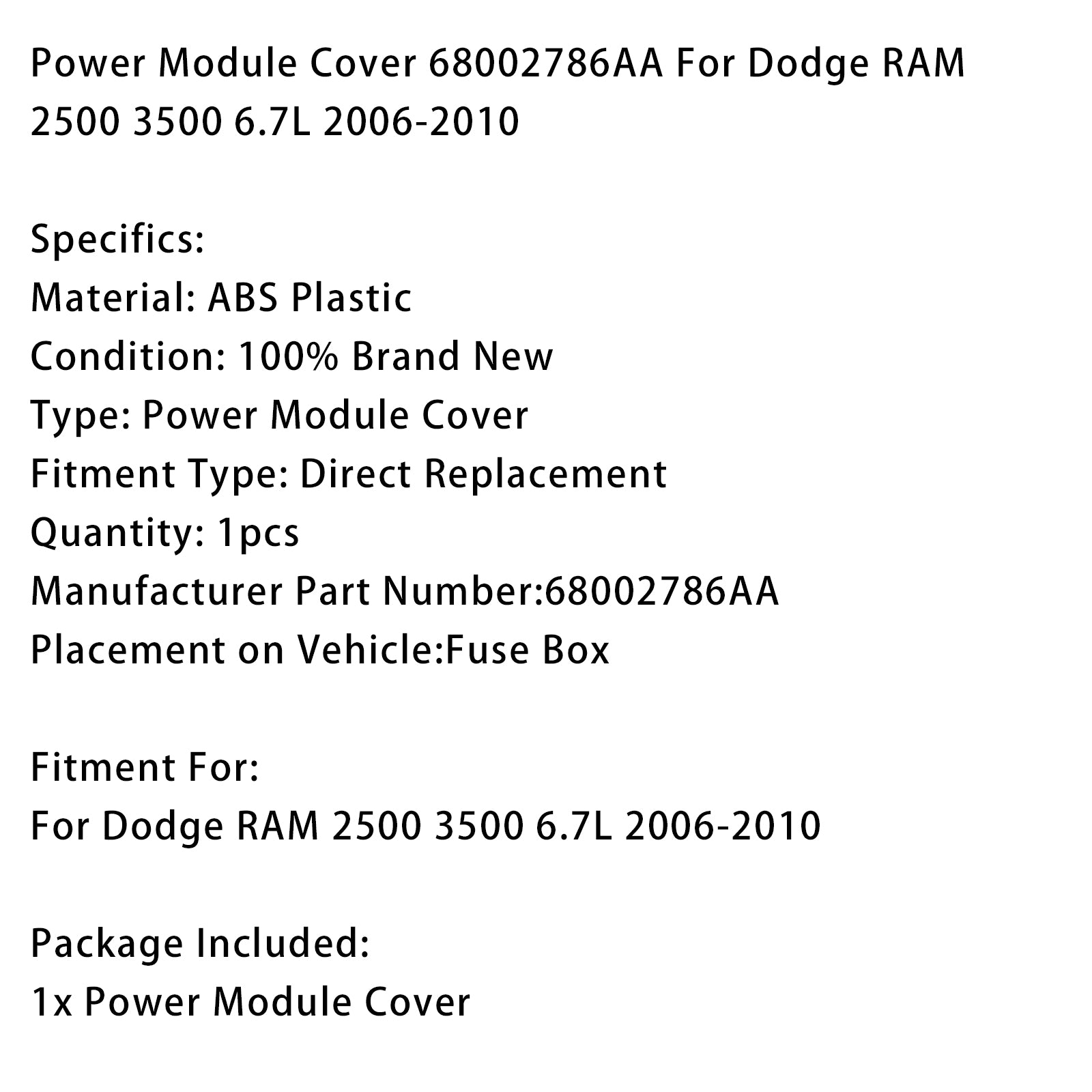 Tampa do módulo de energia 68002786AA para Dodge Ram 2500 3500 6.7L 2006-2010