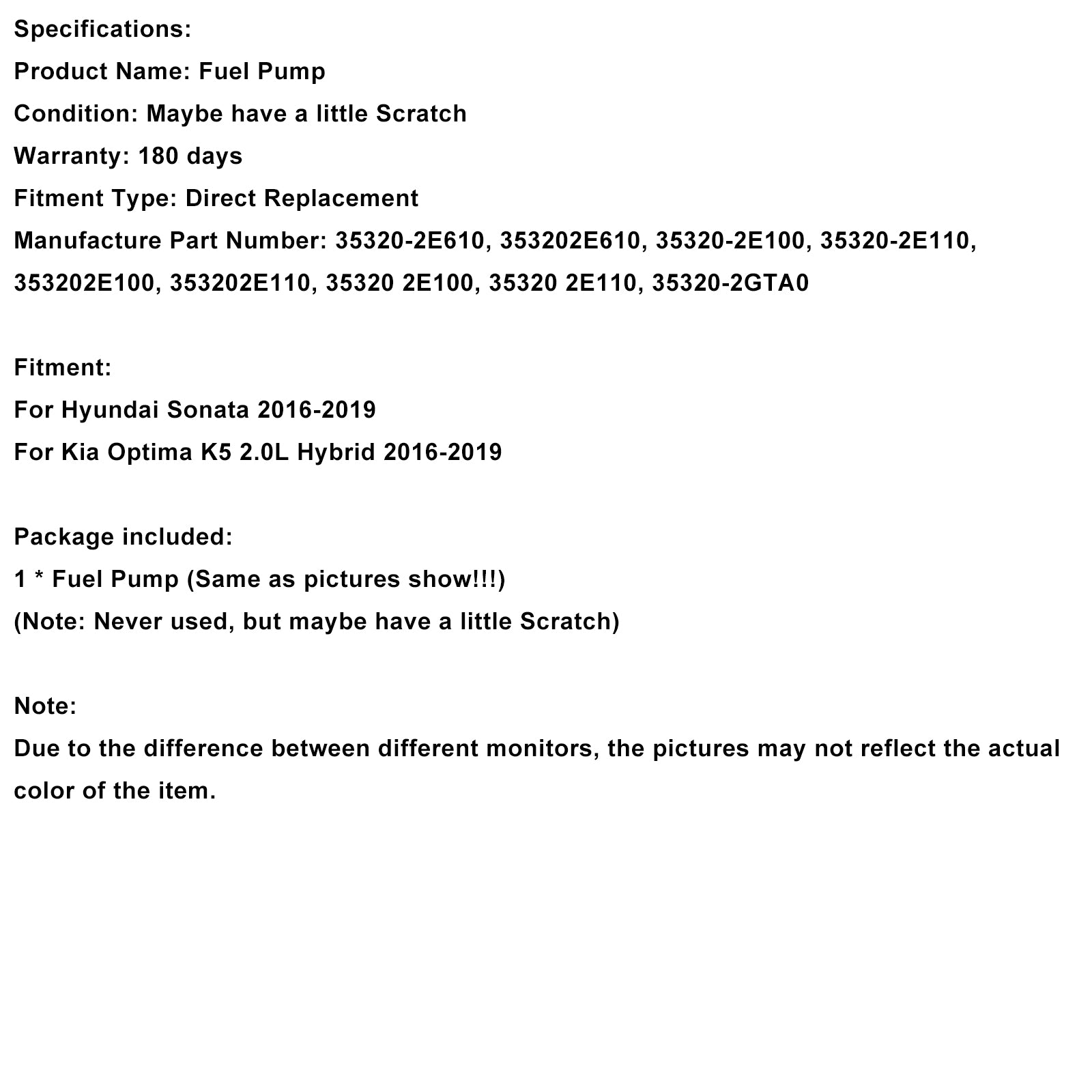 Bomba de combustible de alta presión 35320-2E610 compatible con Hyundai Sonata Optima K5 2,0 2016-2019