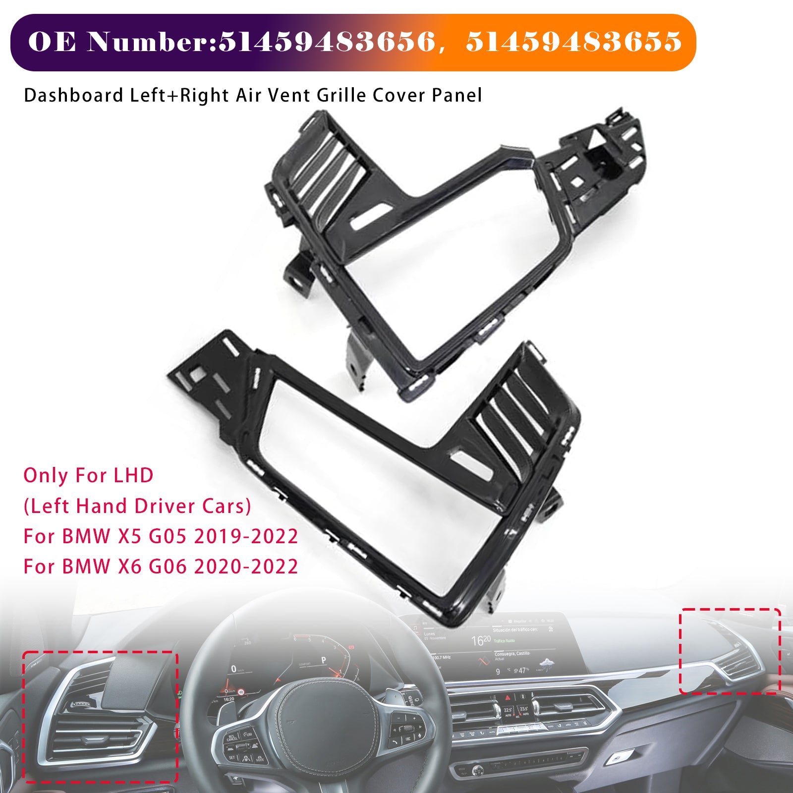 Dashboard Left+Right Air Vent 51459483656 51459483655 For BMW X5 X6 2019-2022