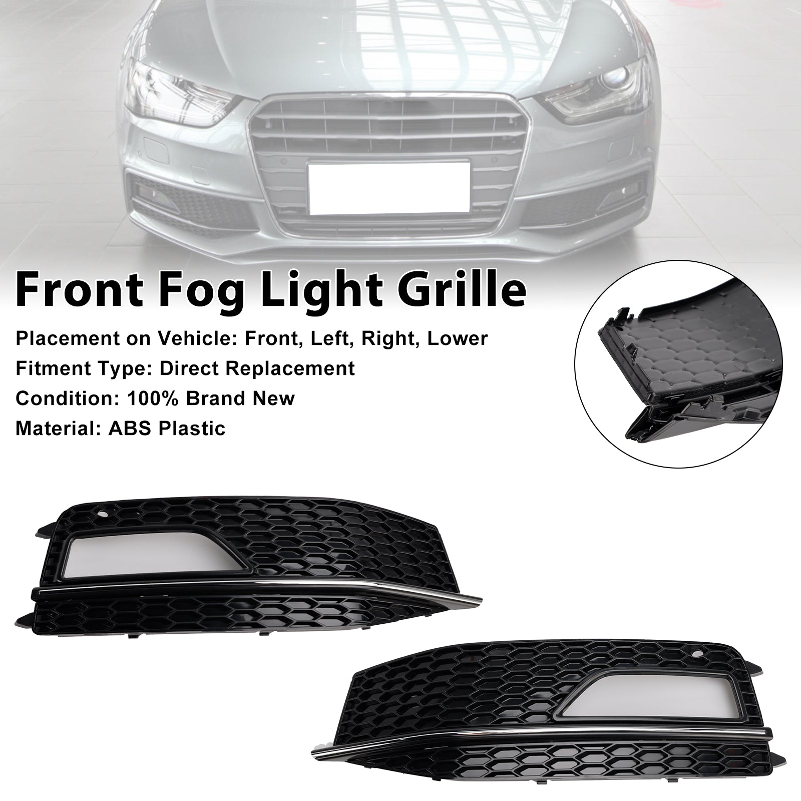 2013-2015 Audi A4 S-Line S4 2PCS Bumper Fog Light Lamp Cover Grill Grille 8K0 807 682M