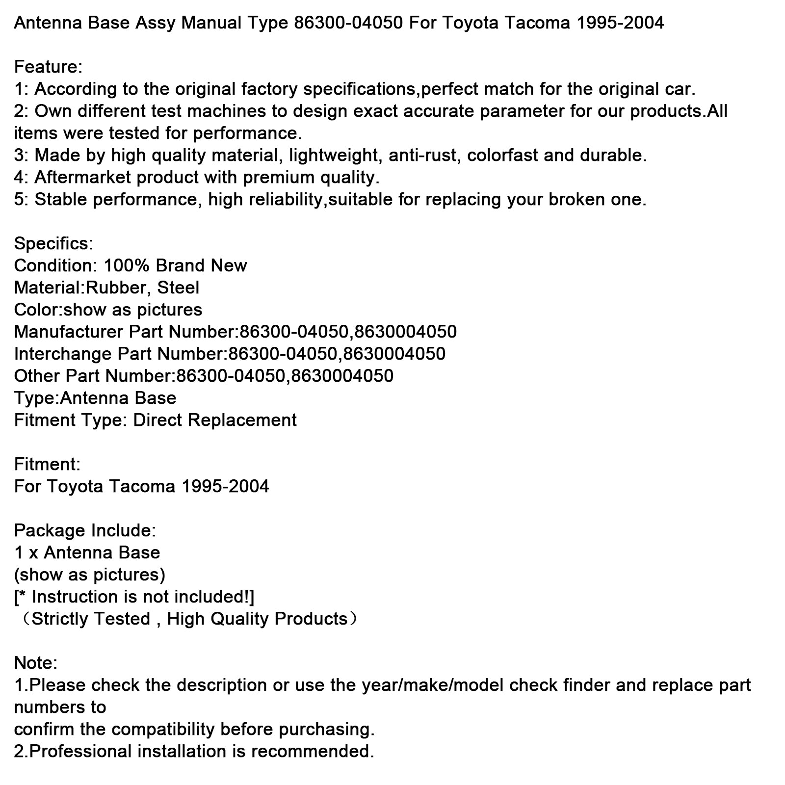 Antenna Base Assy Manual Type 86300-04050 For Toyota Tacoma 1995-2004
