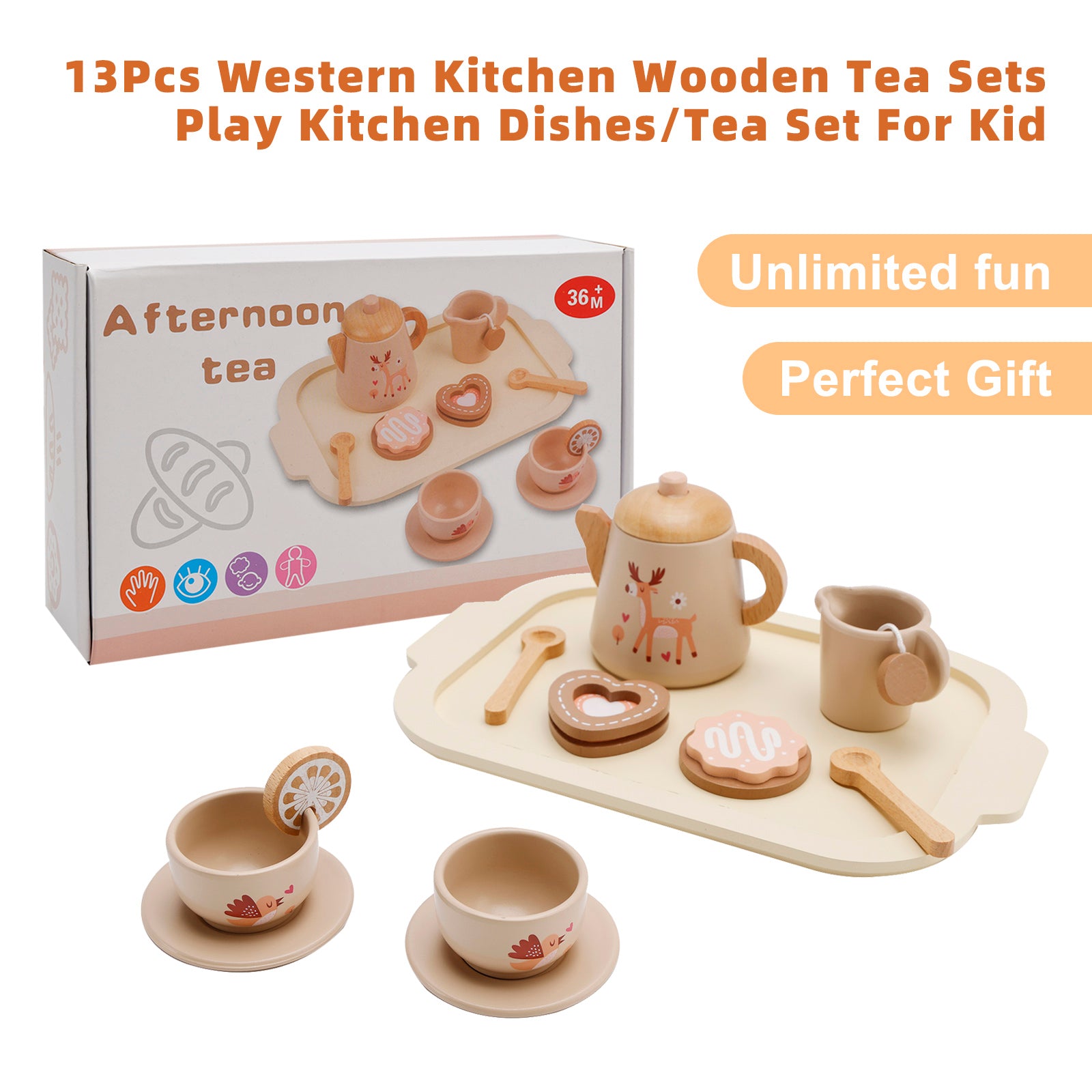 13st Western Kitchen TRÄ TE TEA SETS SPELA Köksrätter/Tea Set för barn