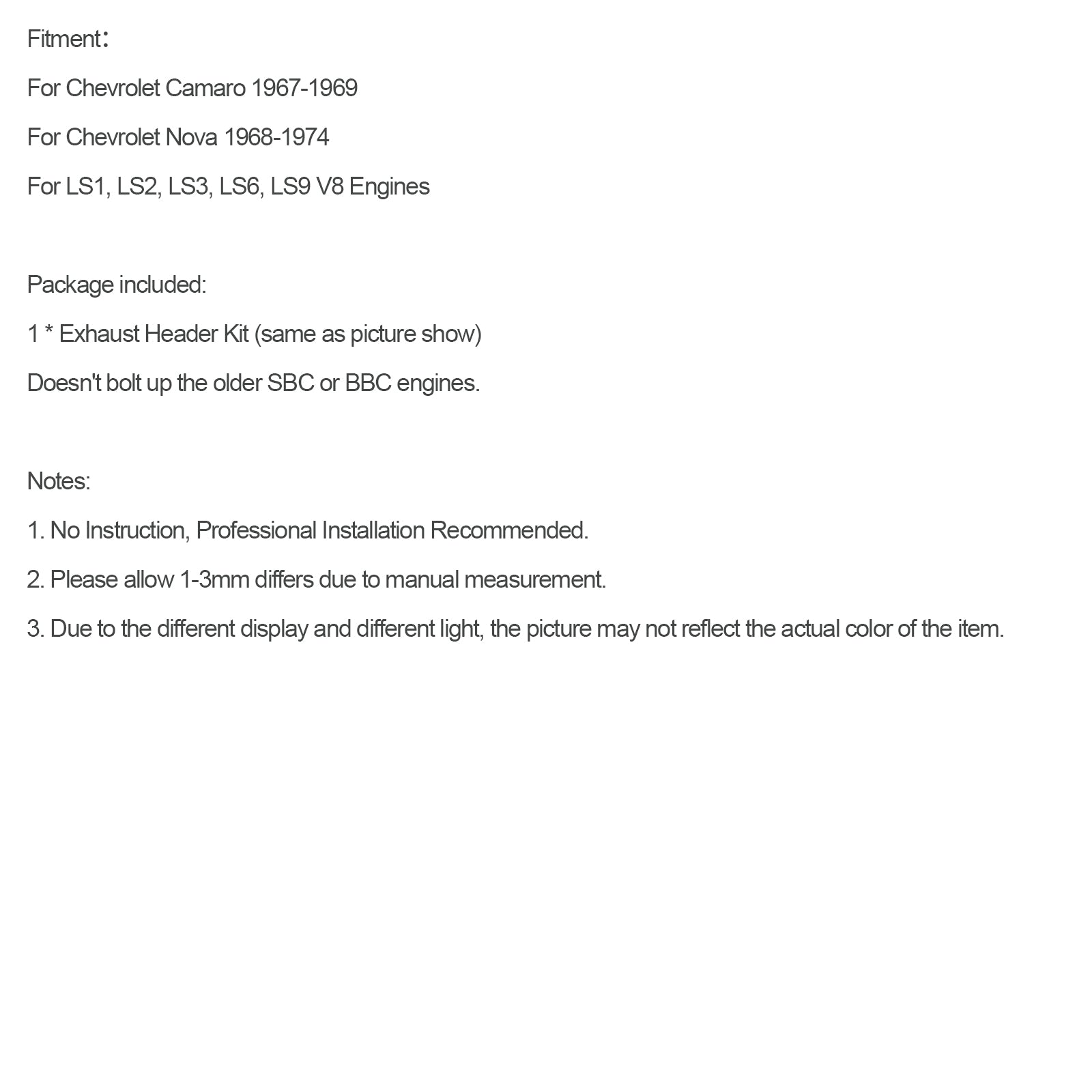 Longtube LS-conversie-uitlaatkoppen passen op Chevrolet Camaro 67-69 Nova V8 68-74