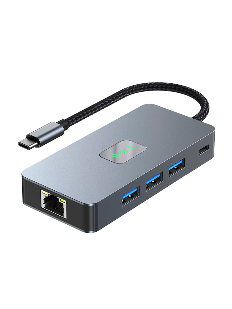 9 en 1 TYPE-C a RJ45(Gigabit)+USB3.0*3+HDMI+USB-CS Data+PD100W+SD/TF iPad Pro