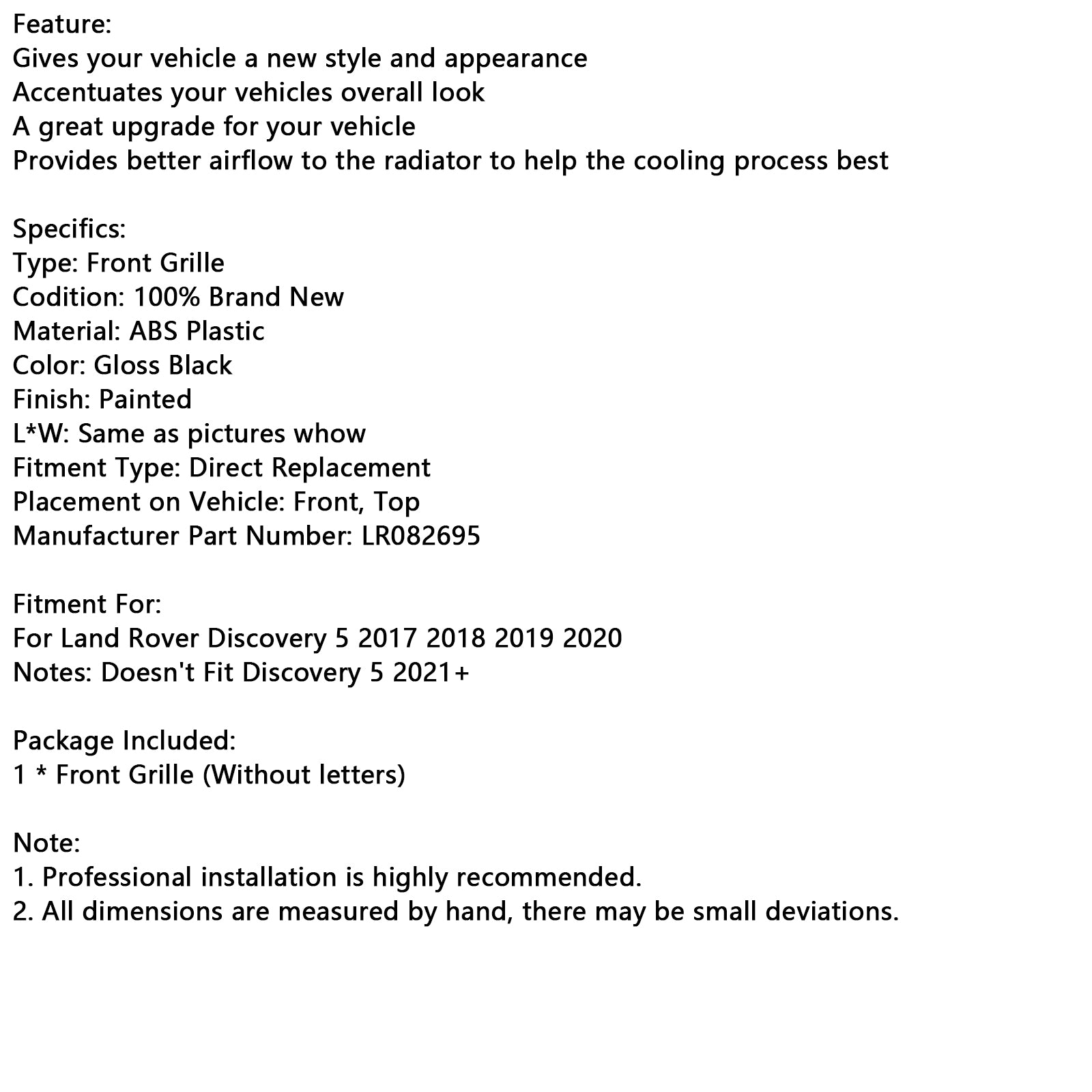 2017-2020 Land Rover Discovery 5 L462 Dynamisk stil frontgaller svart