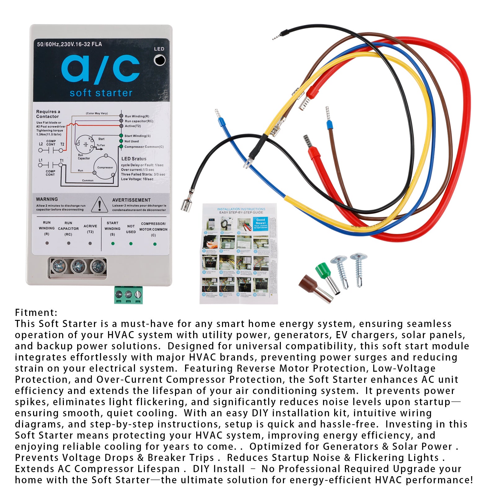 Protection moteur inverse pour démarreur progressif CA (16-32 A + kit d'installation)