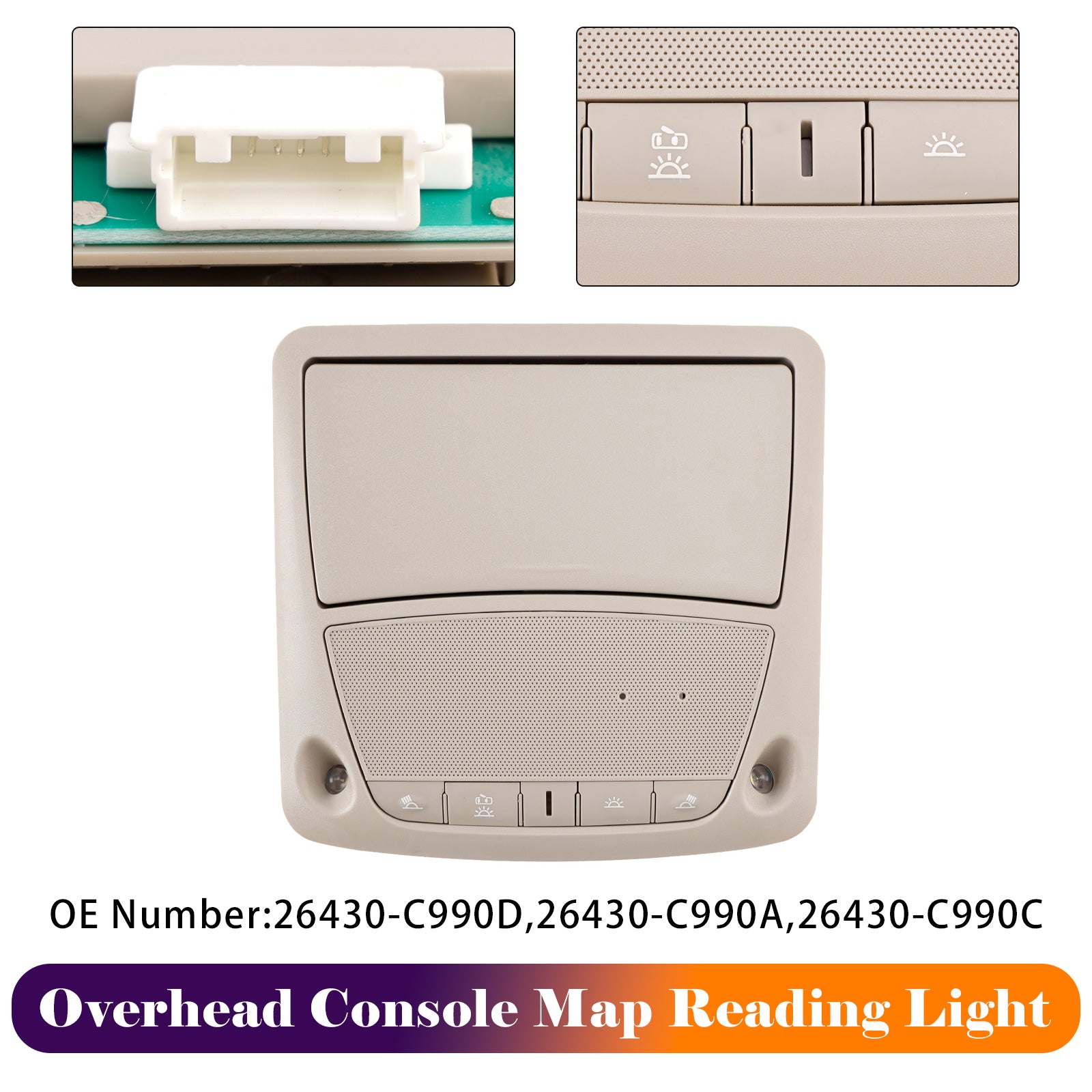 Overhead Console Map Reading Light Gray 26430-C990A For Nissan Altima 2013-2018