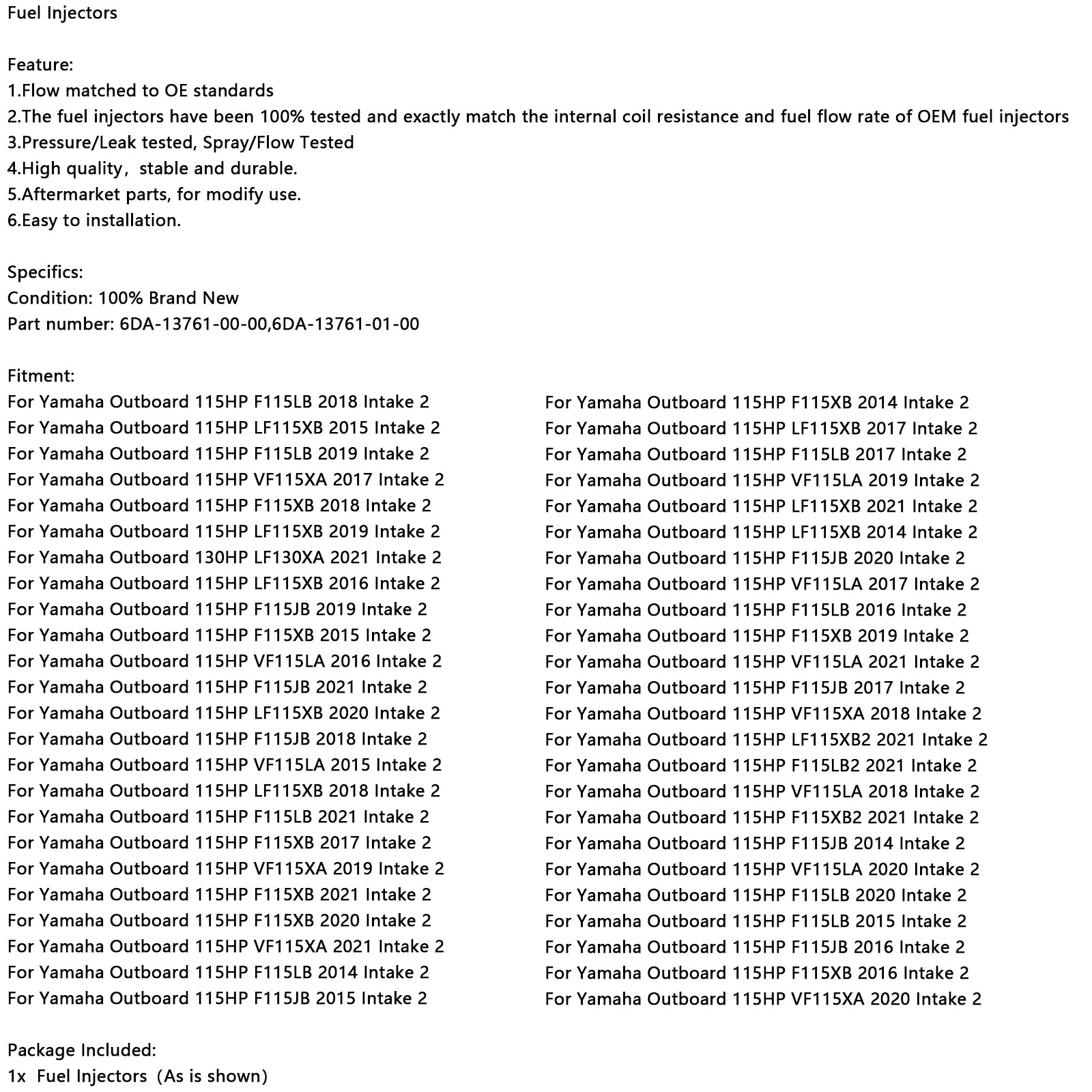 Injektor paliva 6DA-13761-01 pre Yamaha Outboard 150 175 200 HP 6DA-13761-00-00