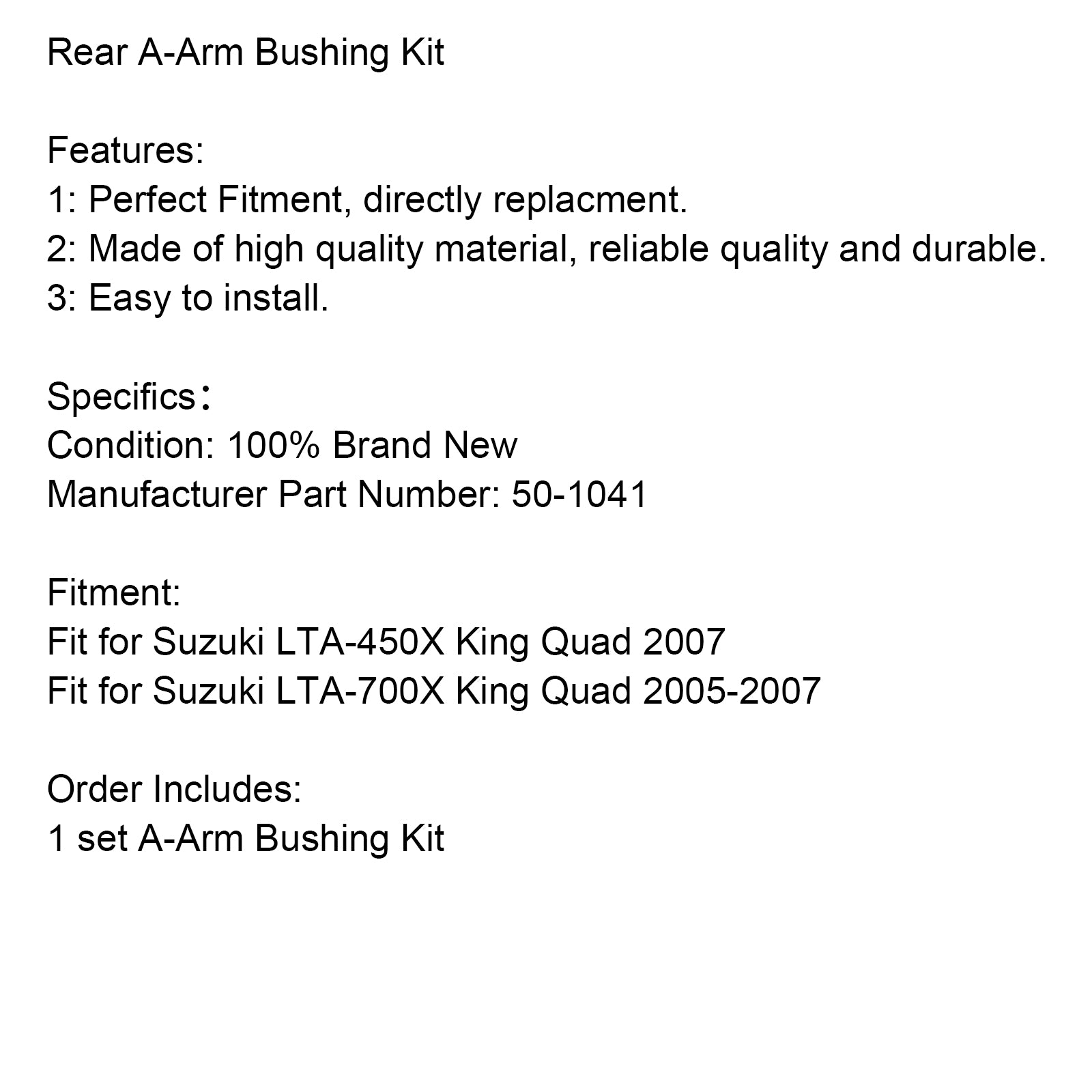 2007 Suzuki LTA-450X KIM TRASEIRA A-ARMING BUSHING KIT 50-1041
