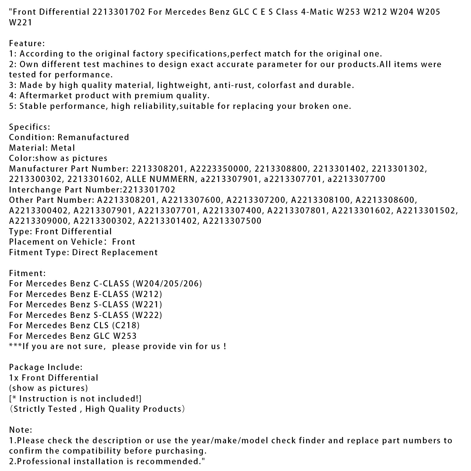 Mercedes Benz S-KLASSE (W221) Voordifferentieel 2213301702