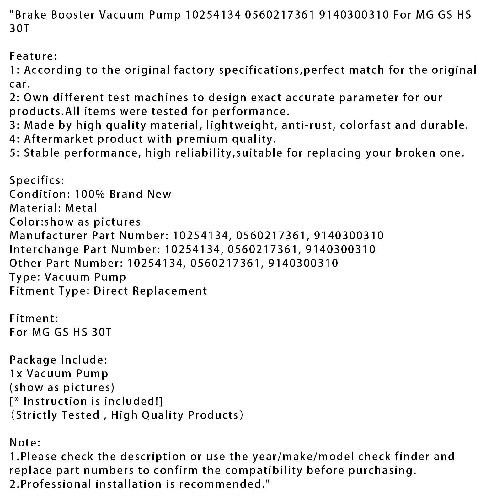 MG GS HS 30T Rembekrachtiger Vacuümpomp 10254134 0560217361 9140300310