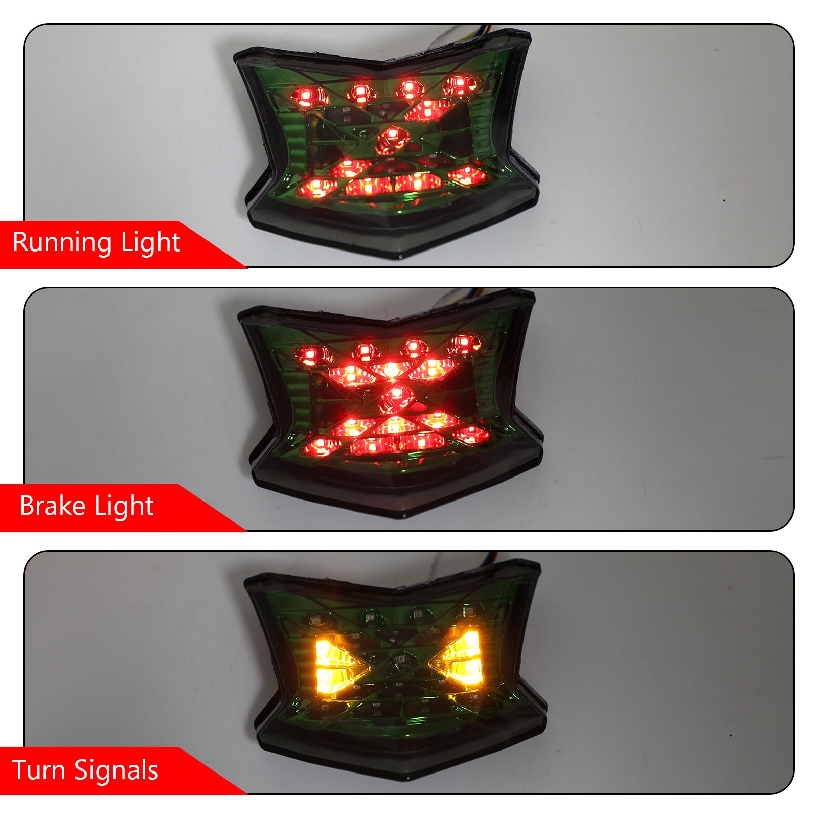 Clignotants de frein LED, feu arrière pour Kawasaki Z650 Ninja 650 Z900 17-19, vert