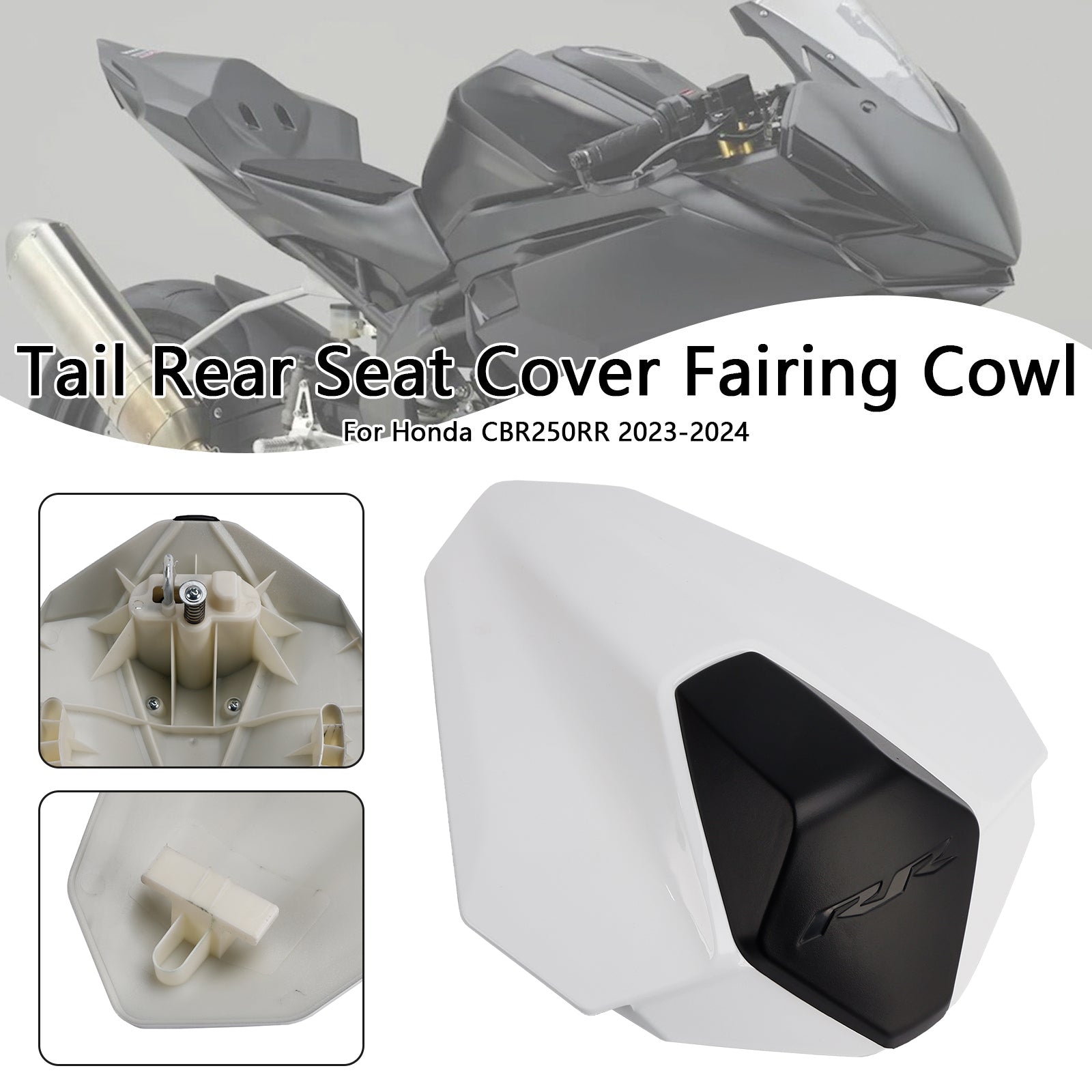 ABS Pearl White Rear Tail Pillion Seat Fairing Cover For 2023-2024 Honda CBR250RR