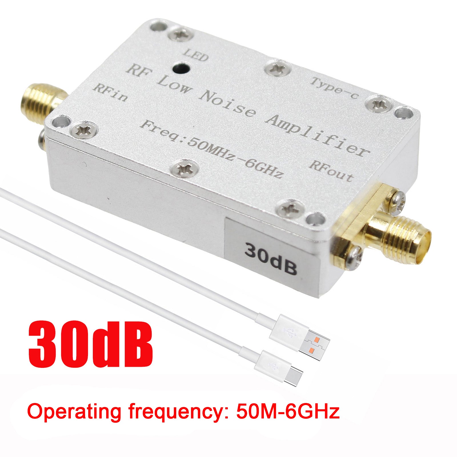 Amplificador de radiofrequência de 50m-6GHz 20dB 30dB de alto ganho LNA de baixo sinal de ruído baixo