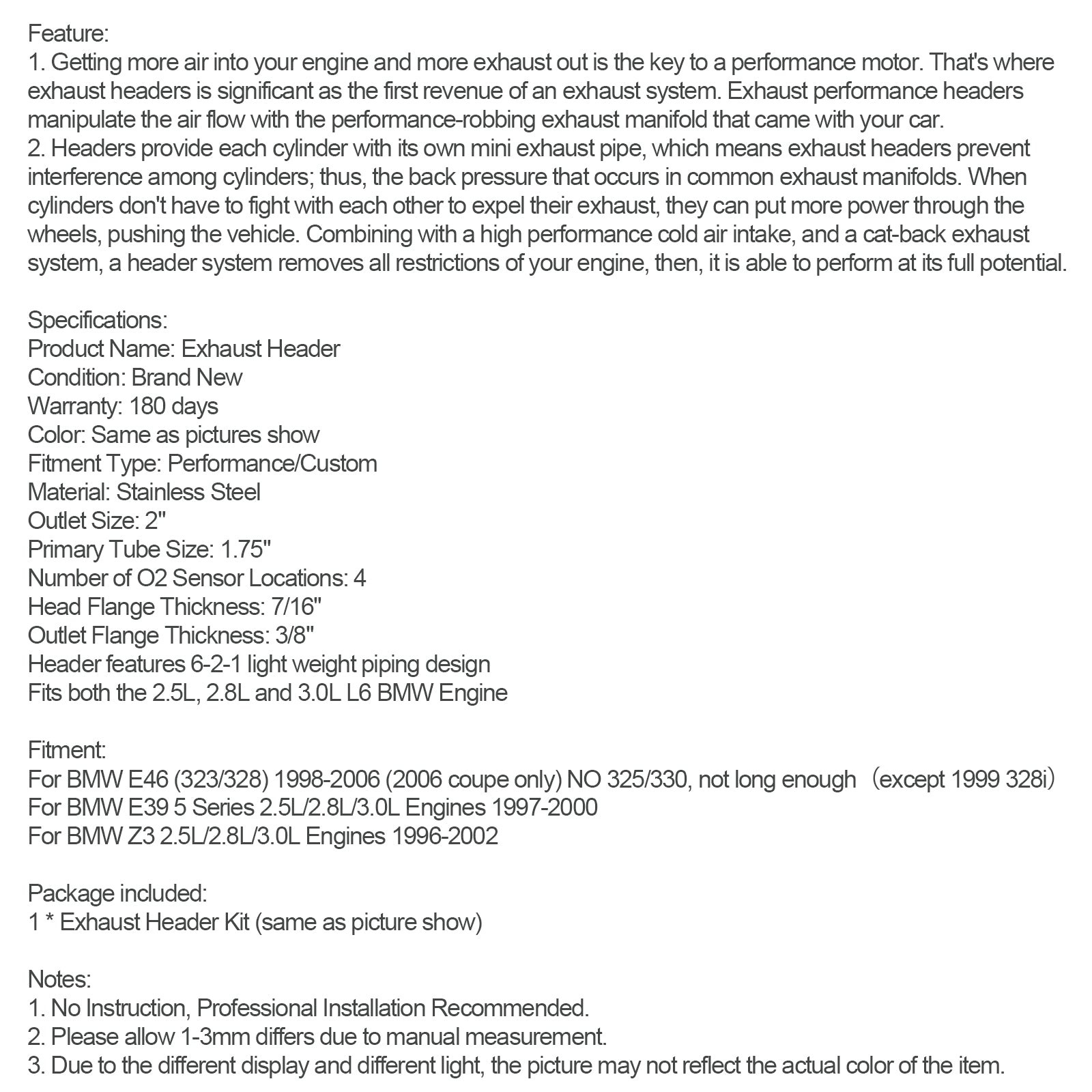 Rostfritt avgashuvudgrenrör Fit BMW E46 323i 328i Z3-528I M54 E93 E94
