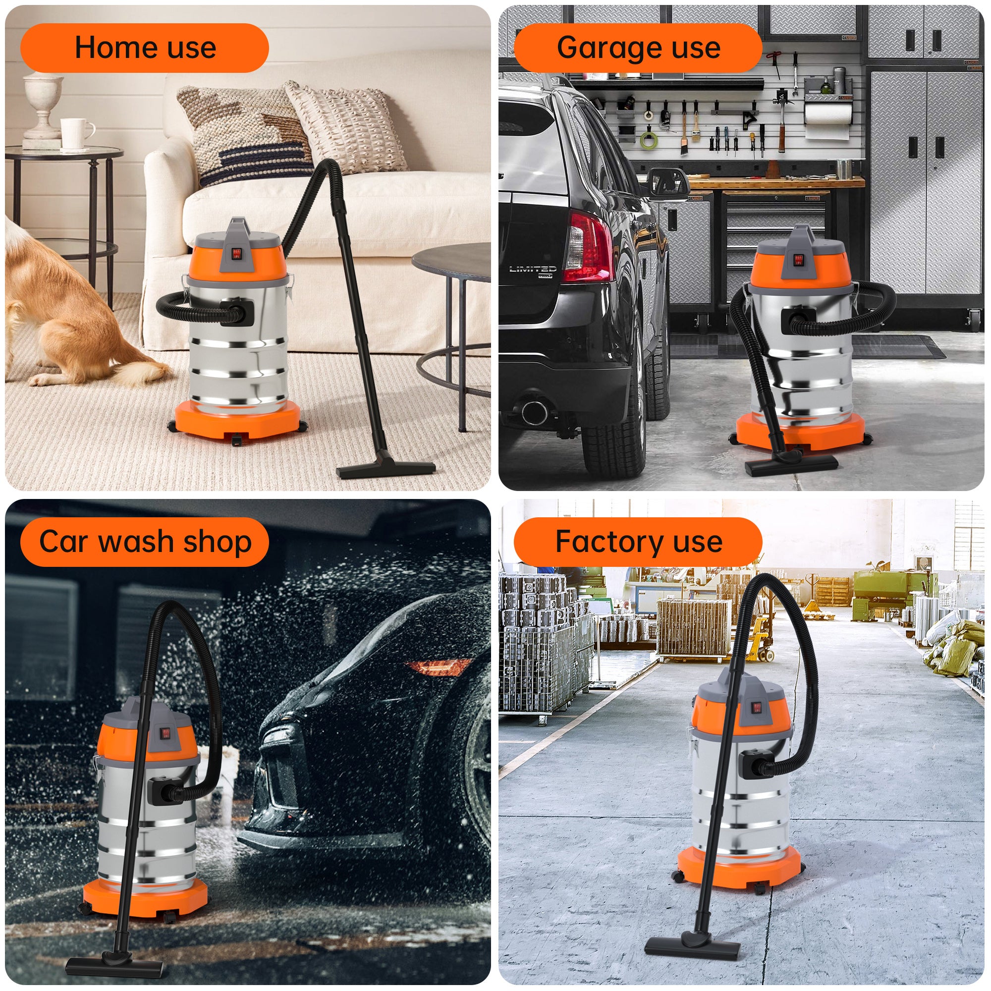 Wet Dry Blow Three Uses 10 Gallon 3200w 8 Peak Hp Stainless Steel Shop Vac Vacuum Cleaner Garage Portable Car Detailing For House Garage Workshop Car