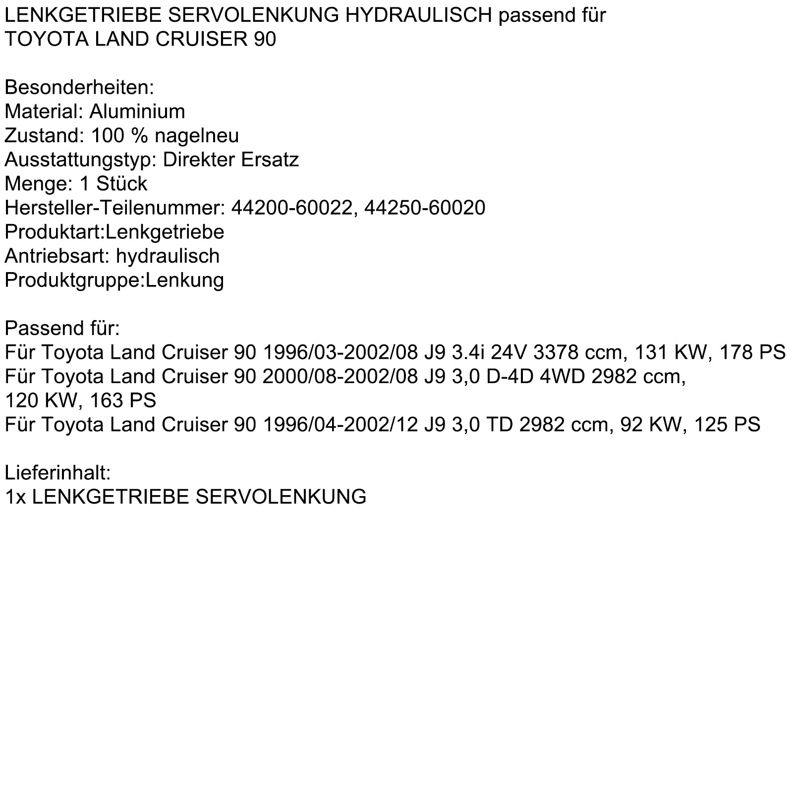 Hydraulisk servostyrningsutrustning 44200-60022 för Toyota Land Cruiser 90 1996-2002