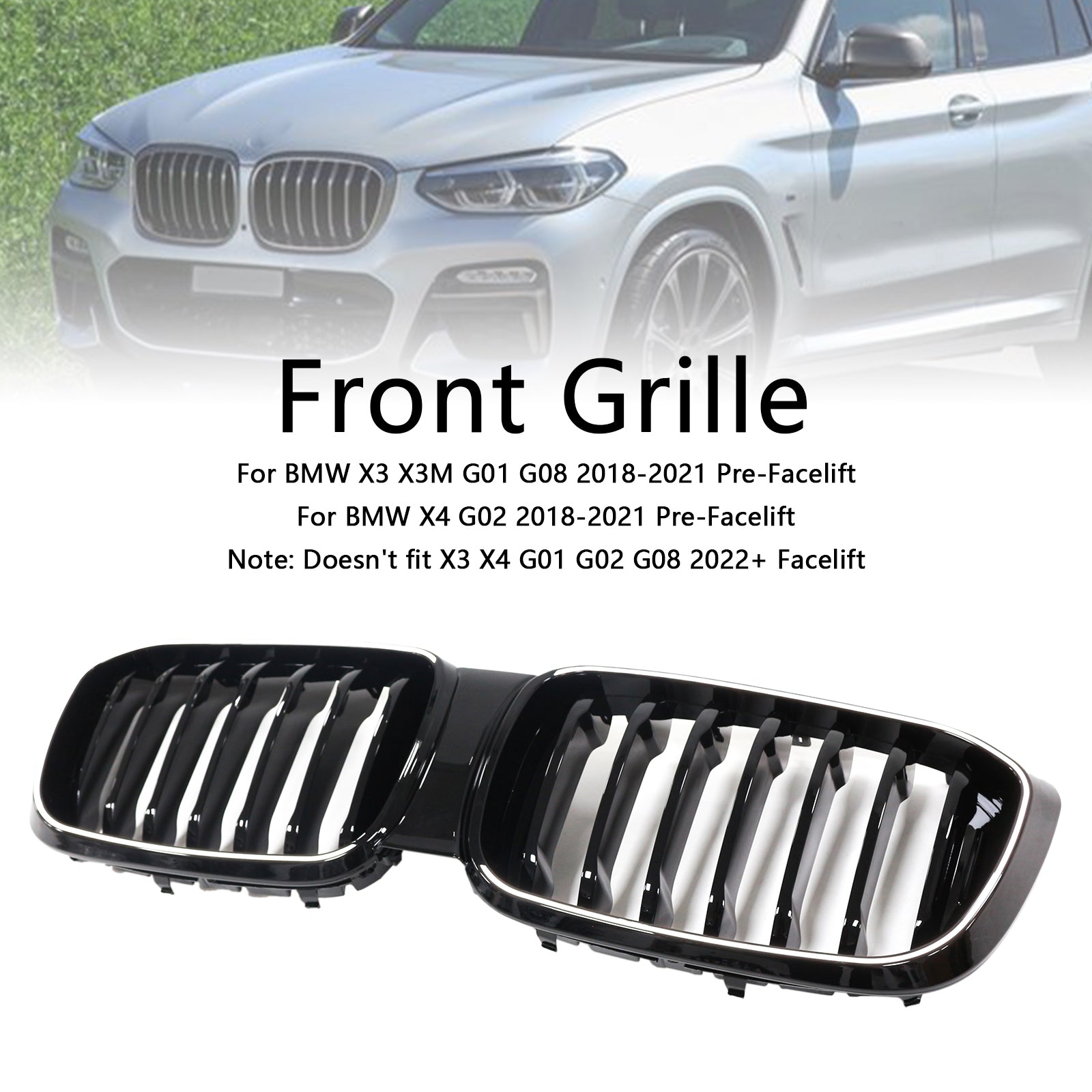2018-2021 BMW X3 X3M G01 G08 Pre-Facelift Gloss Black Front Kidney Mesh Grill Grille 51138469959 51138469960