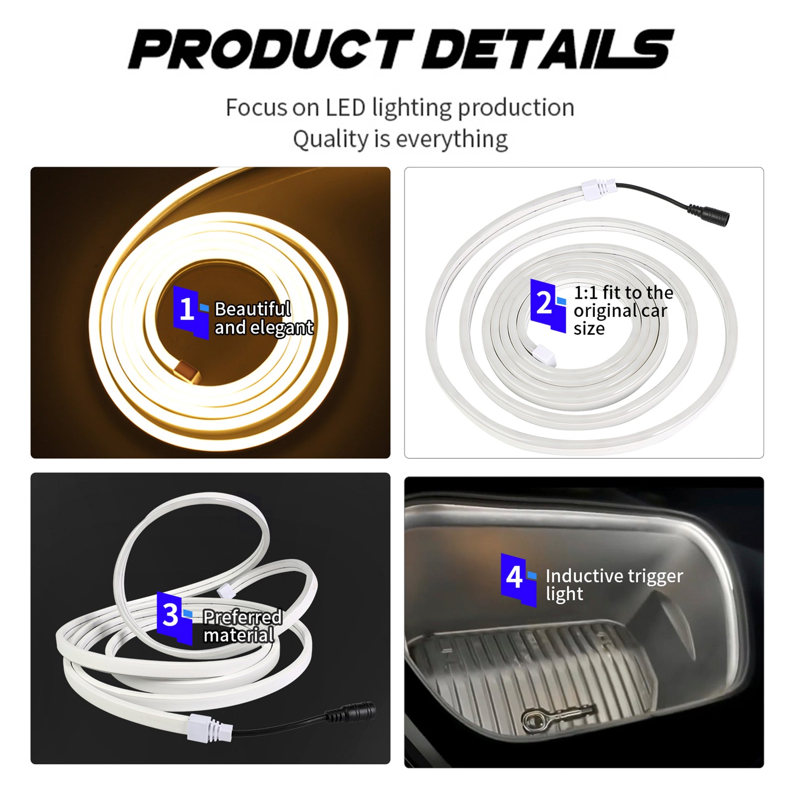 Tira de luz LED de ambiente ambiental para maletero delantero, Color cálido para Tesla Model 3/Y/S/X