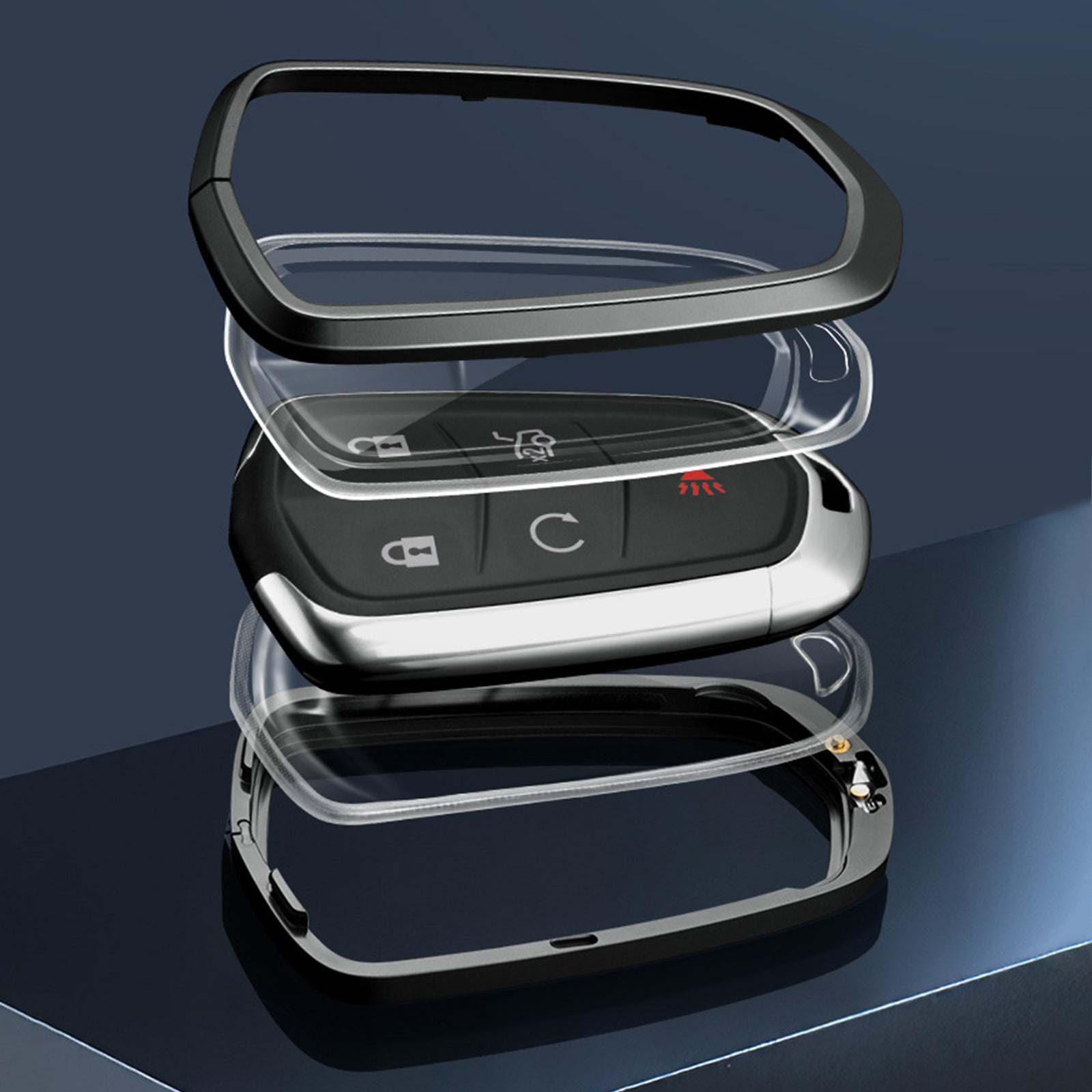 Aluminum Alloy TPU Silvery Car Key Case Cover With Buckle For Cadillac