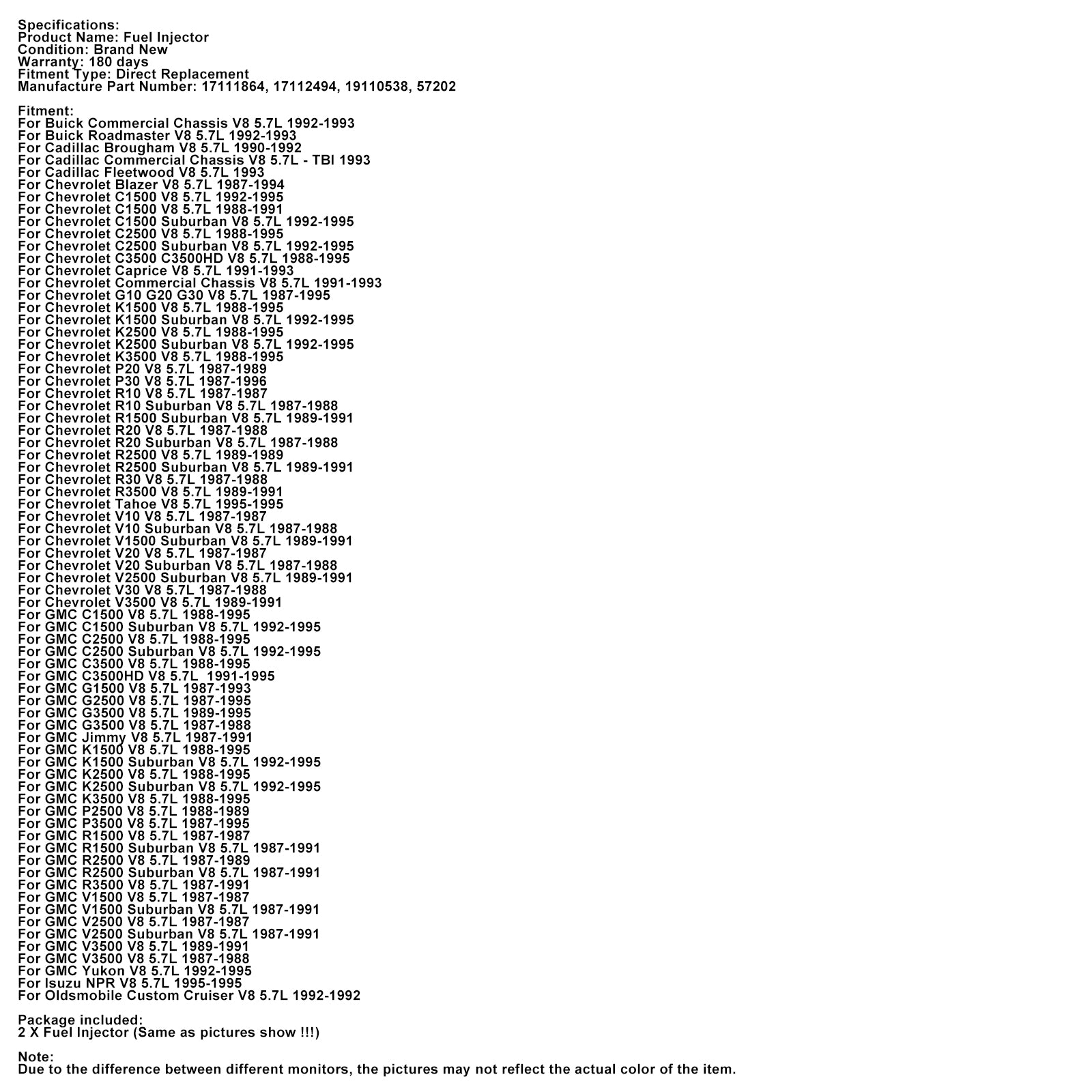 2 STKS Brandstofinjector 17111864 Fit Chevrolet Tahoe Fit GMC Yukon Fit Buick V8 5.7L