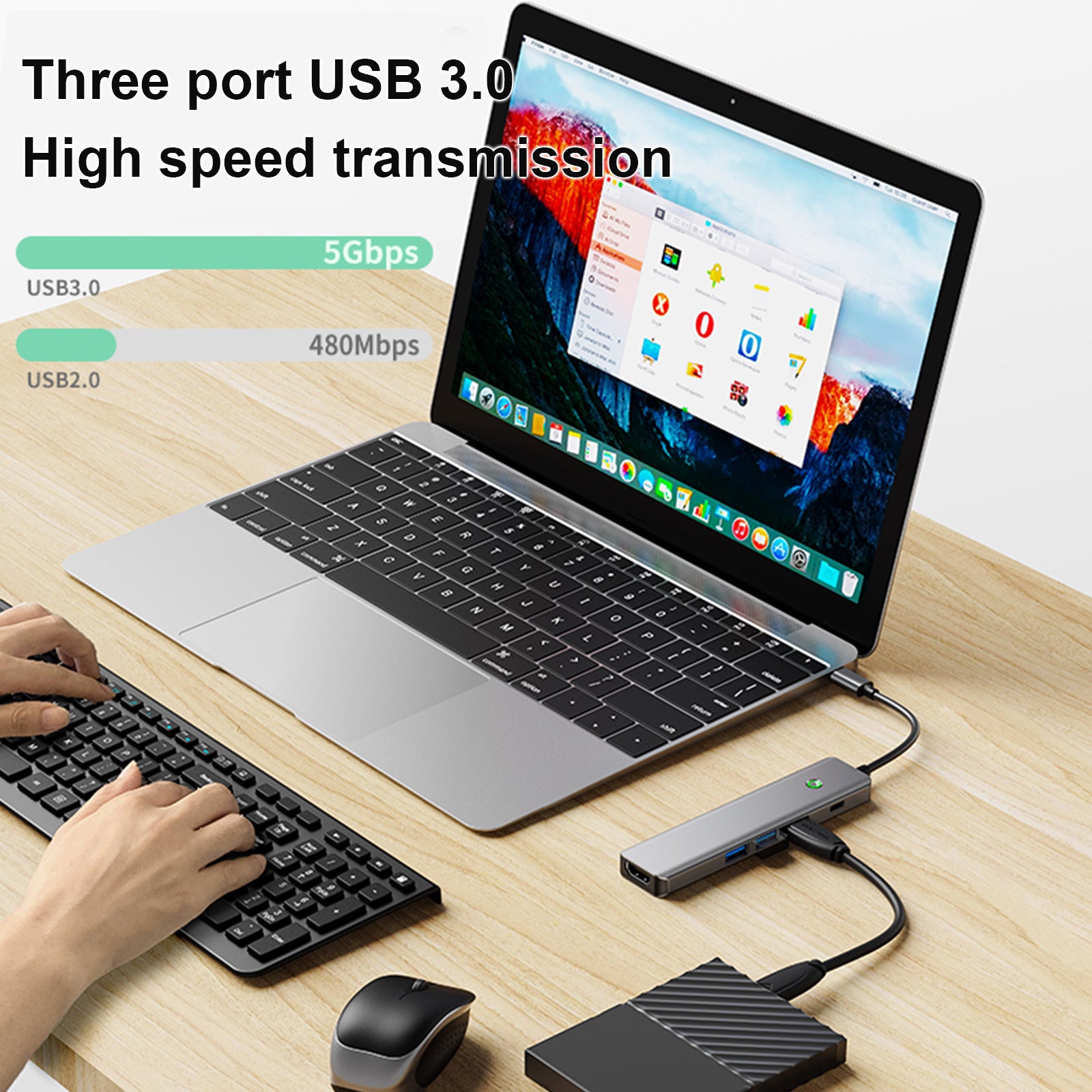 5 in 1 TYPE-C USB3.0 HDMI PD100W Interface Hub Adapter Dock voor MacBook iPad Pro