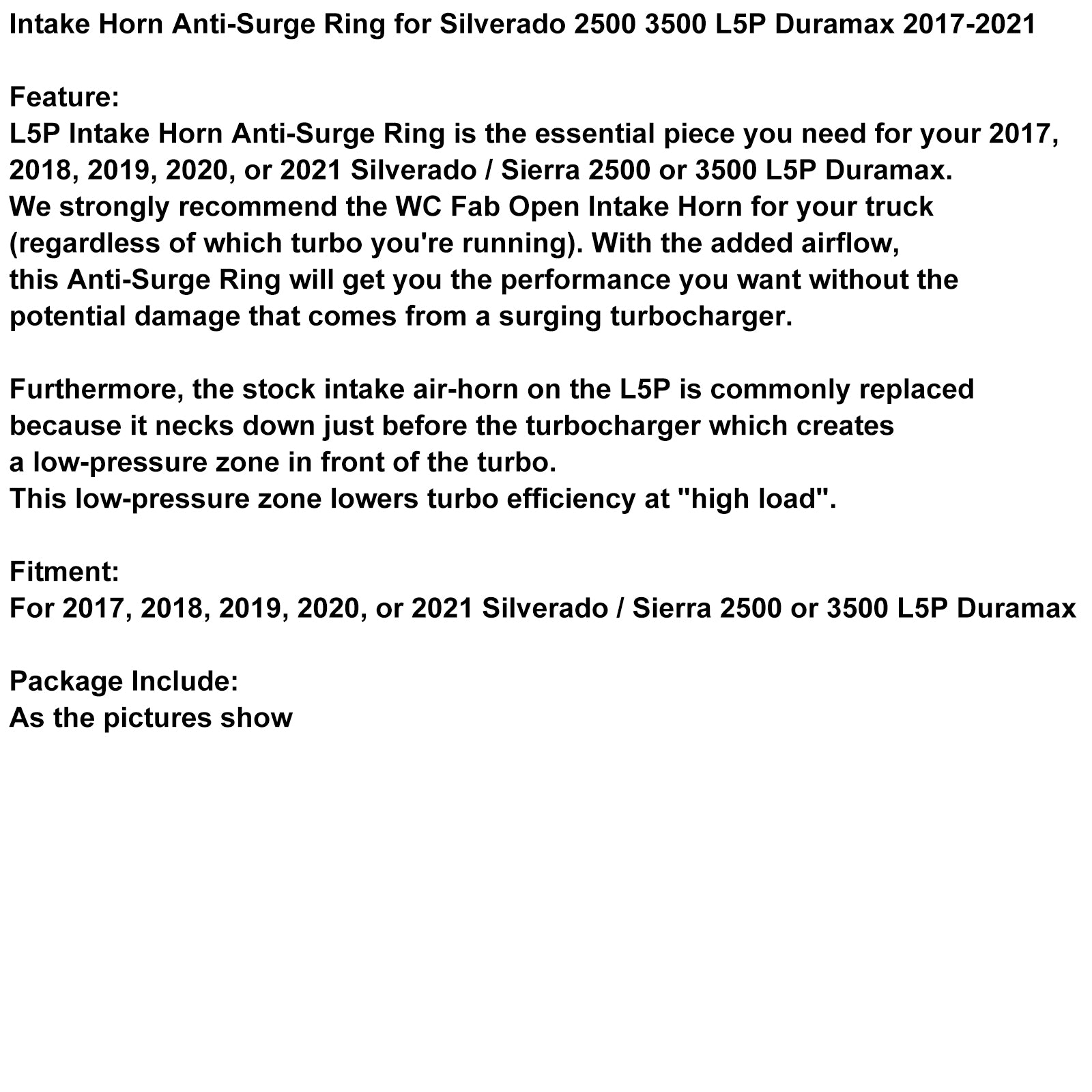 2017-2021 Silverado 2500 3500 L5P Duramax Antake Horn Anti-Surge Anneau