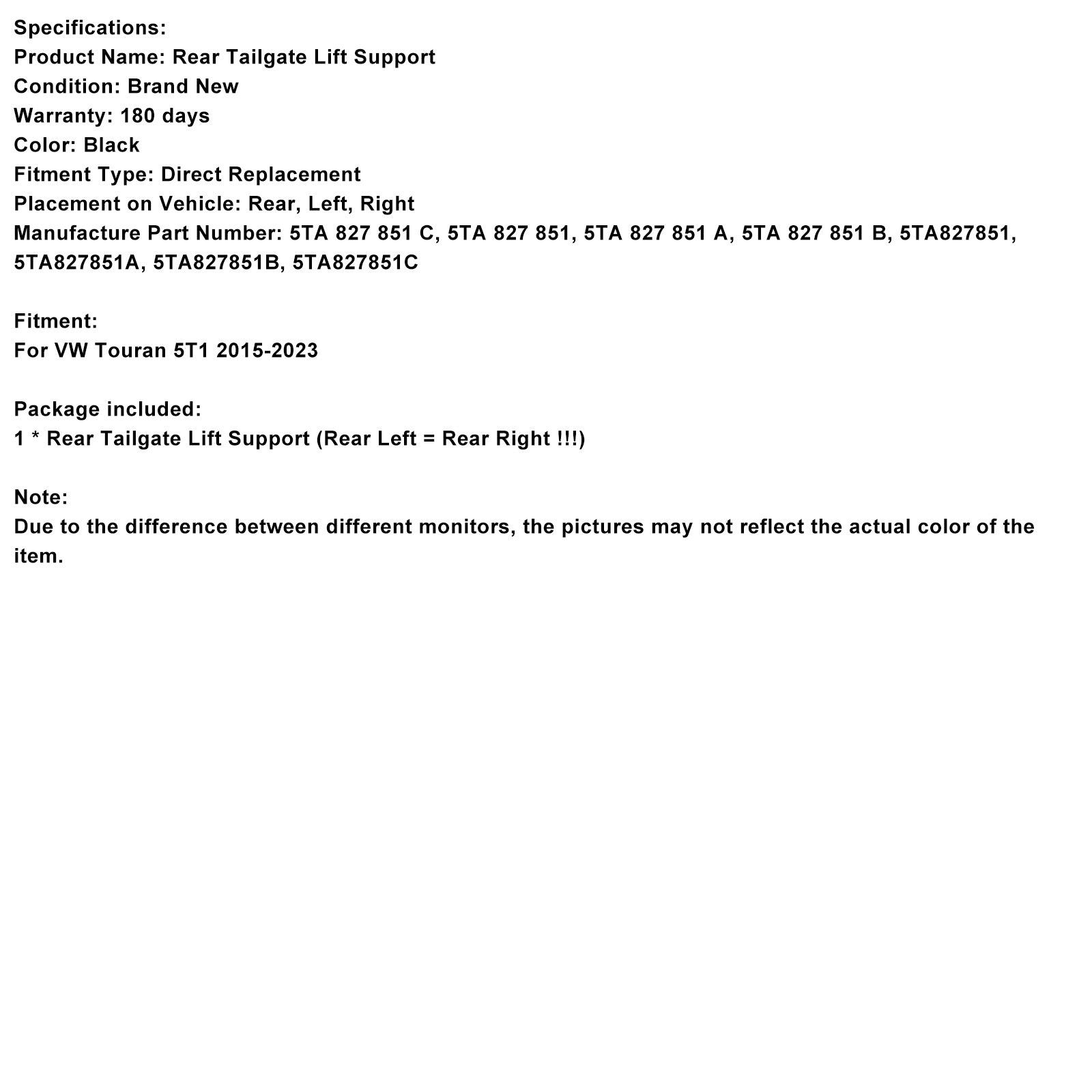 2015-2023 VW Touran 5T1 1PCS Rear Electric Tailgate Gas Strut 5TA827851A