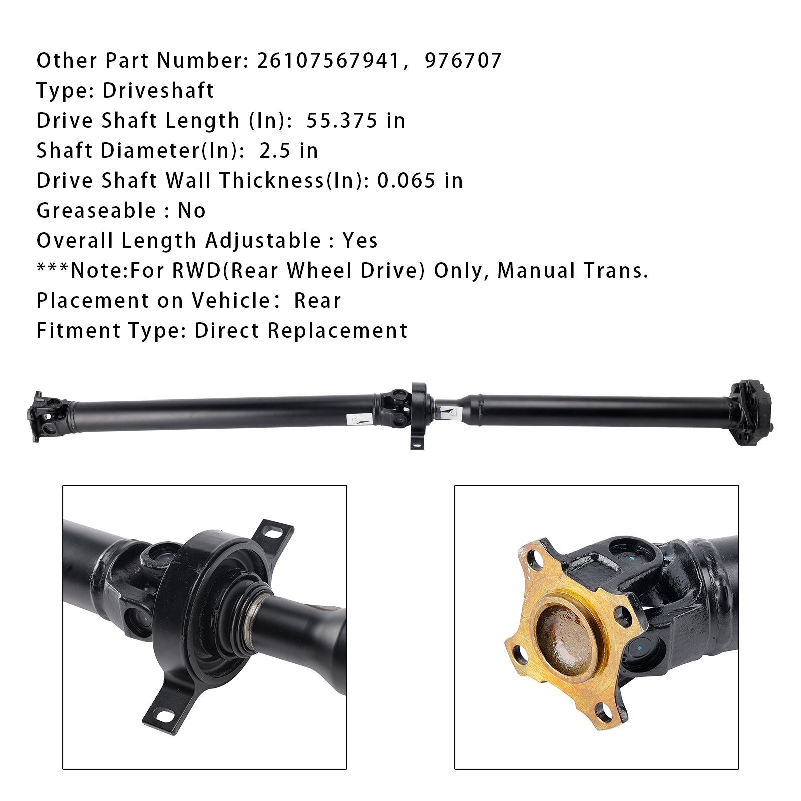 2008-2013 BMW 128i E82 E88 Assemblage d'arbre de transfert arrière 26107567941