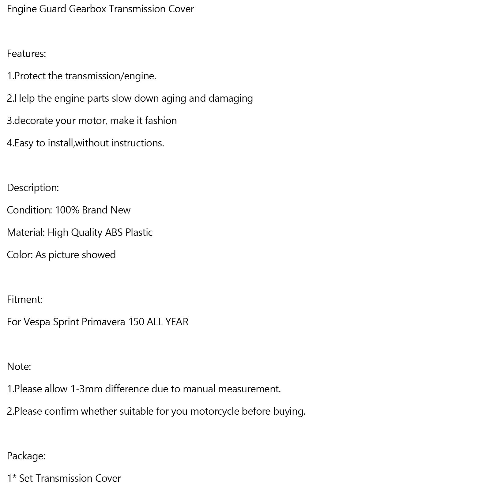 Vespa Sprint Primavera 150 Motorbeschermer Versnellingsbak Transmissiekap Wit