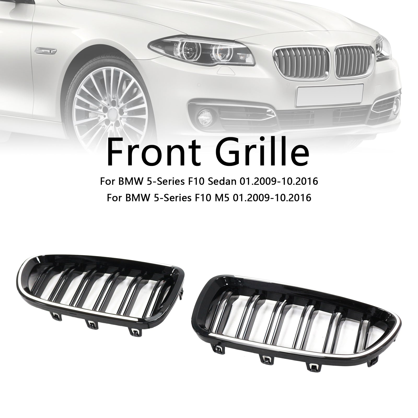 01.2009-10.2016 BMW 5-Serie F10 Sedan Nierbumpergrille Grill Glanzend Zwart 51137203203 51137203204