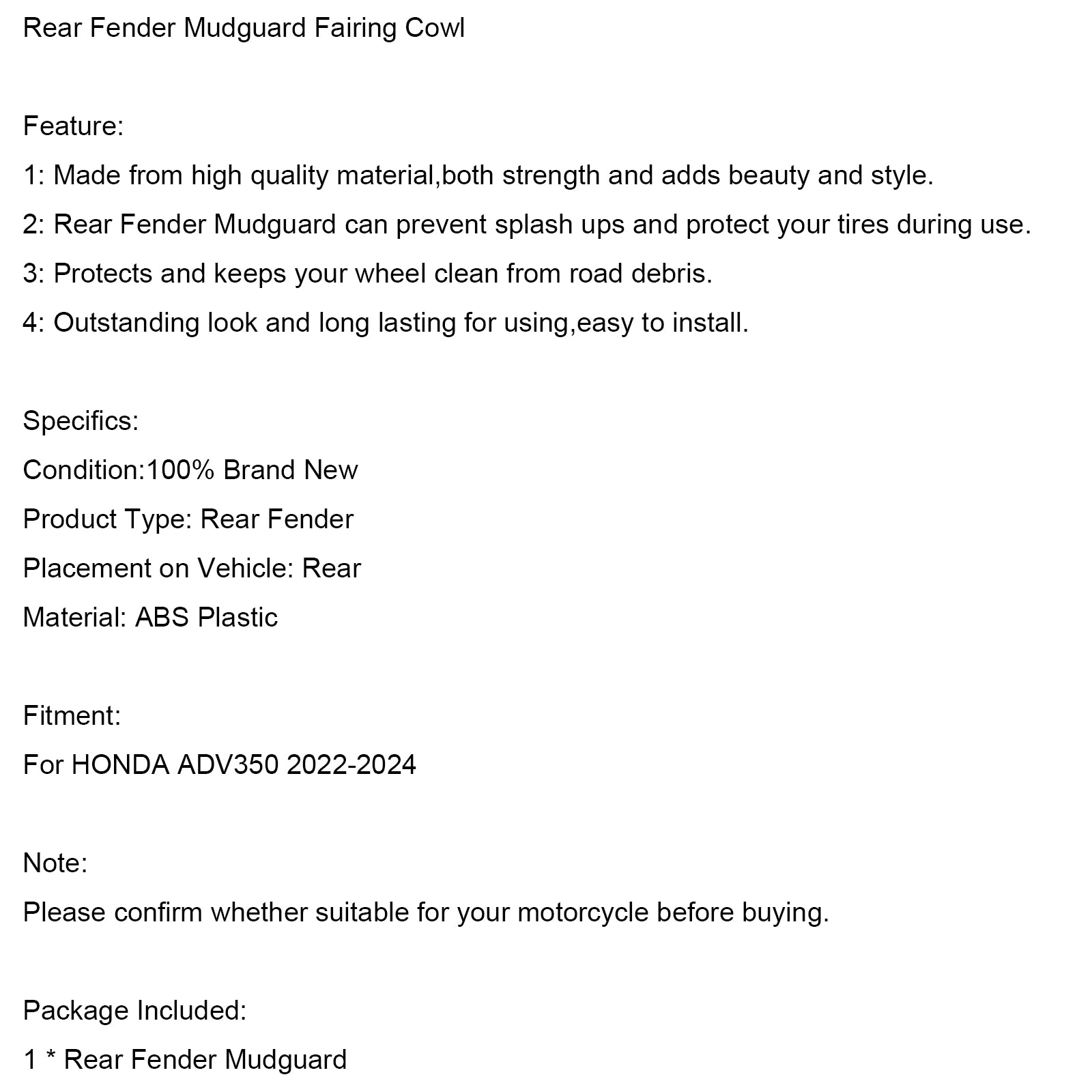 2022-2024 Honda Adv350 Bakre fender lera