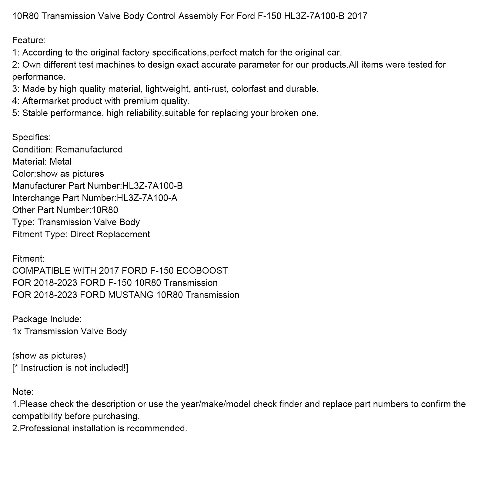 2018-2023 FORD F-150 10R80 Conjunto de control del cuerpo de la válvula de transmisión HL3Z-7A100-B