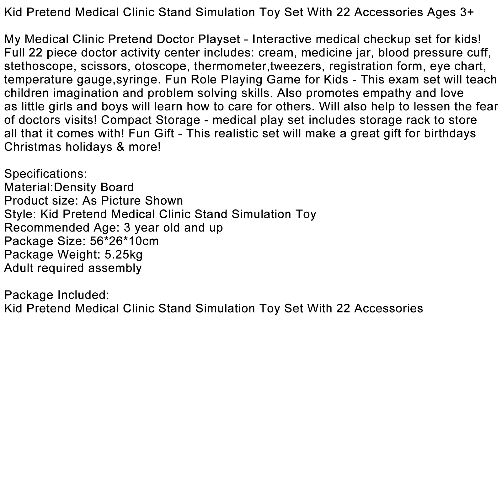 Juego de juguetes de simulación con soporte para clínica médica para niños con 22 accesorios a partir de 3 años